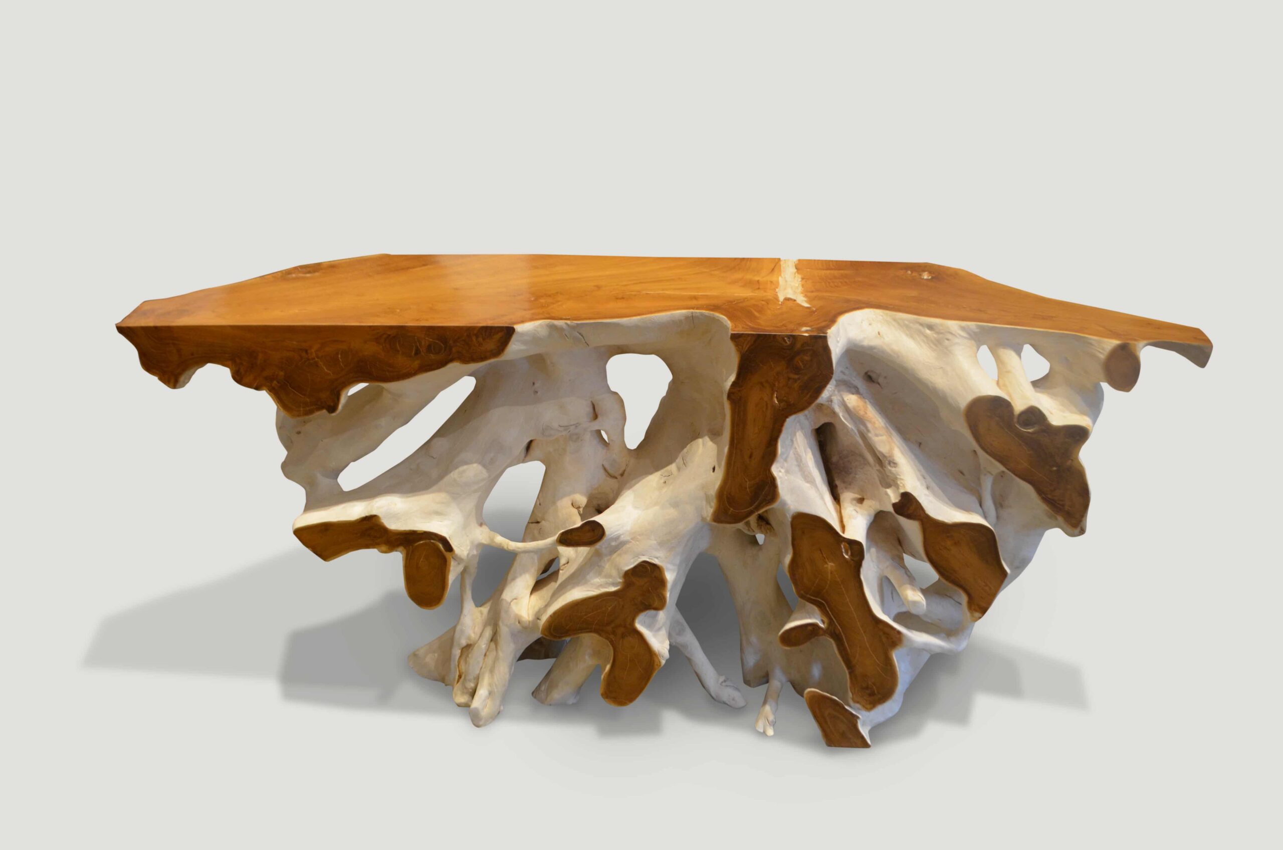 two toned organic teak wood console