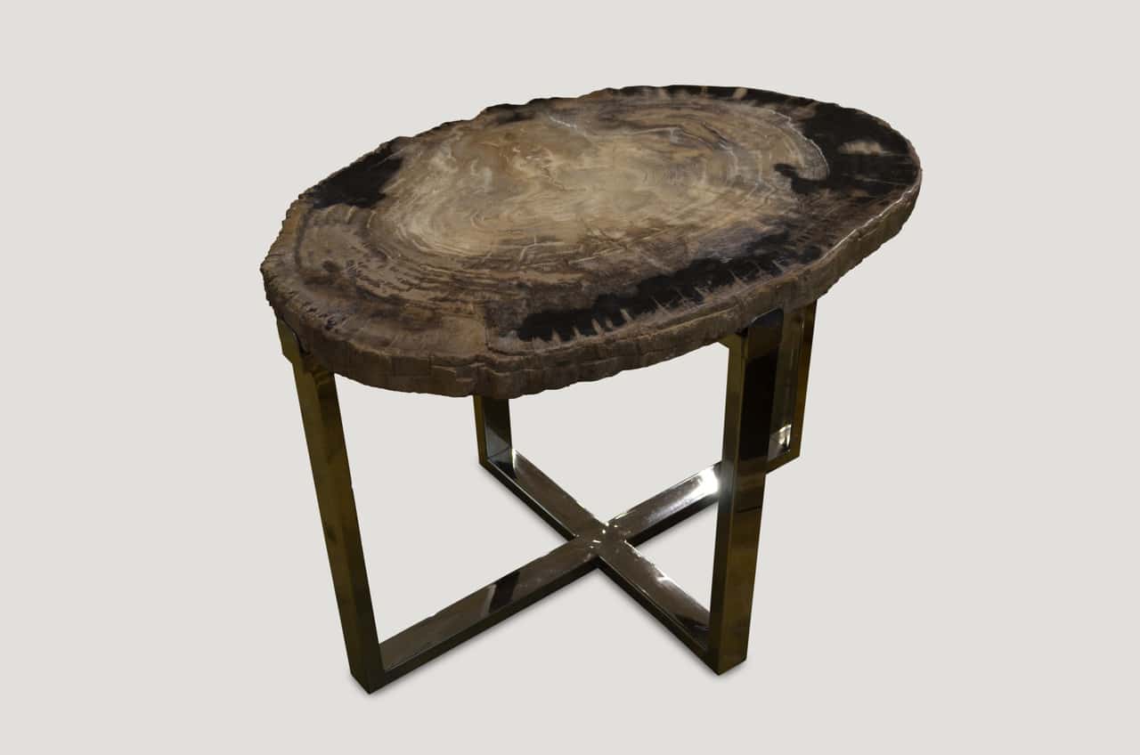 oblique petrified wood side table