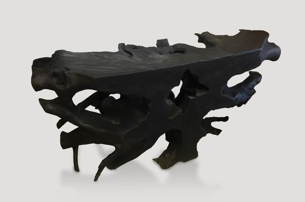 triple burnt console table