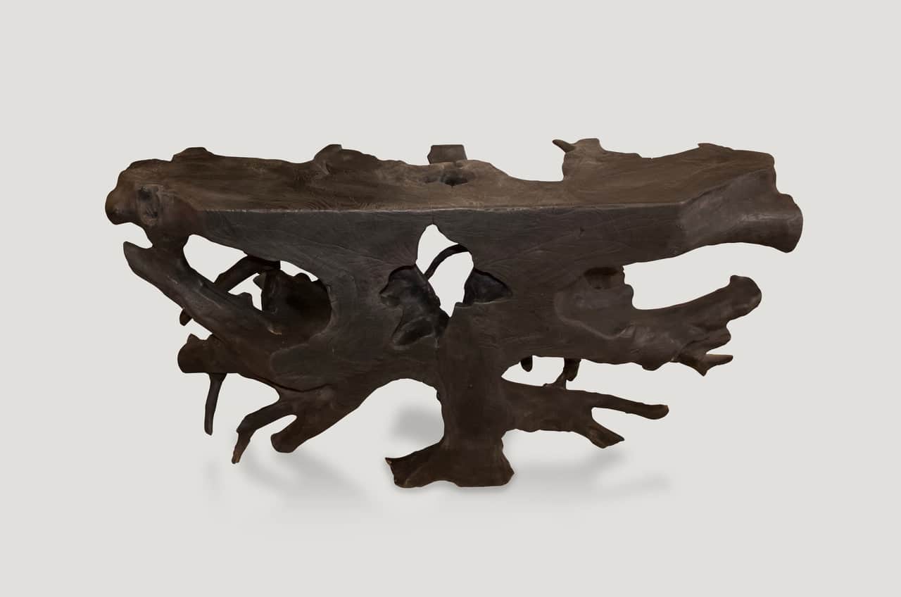 triple burnt console table