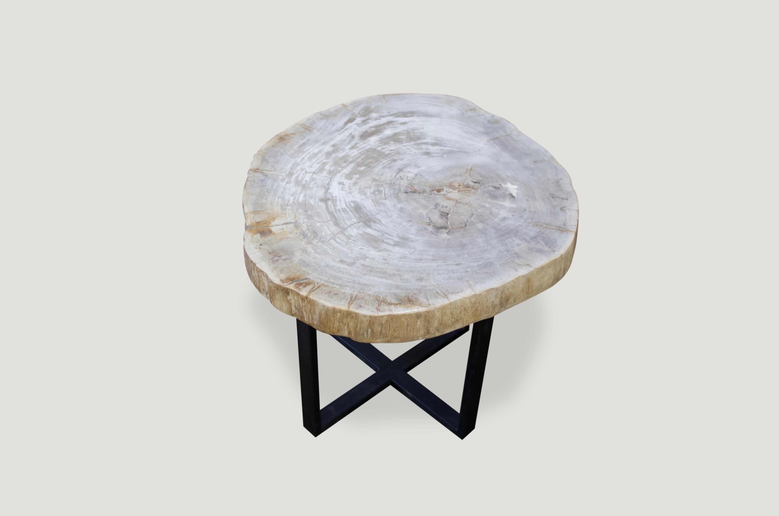 High quality petrified wood 2″ slab top side table.