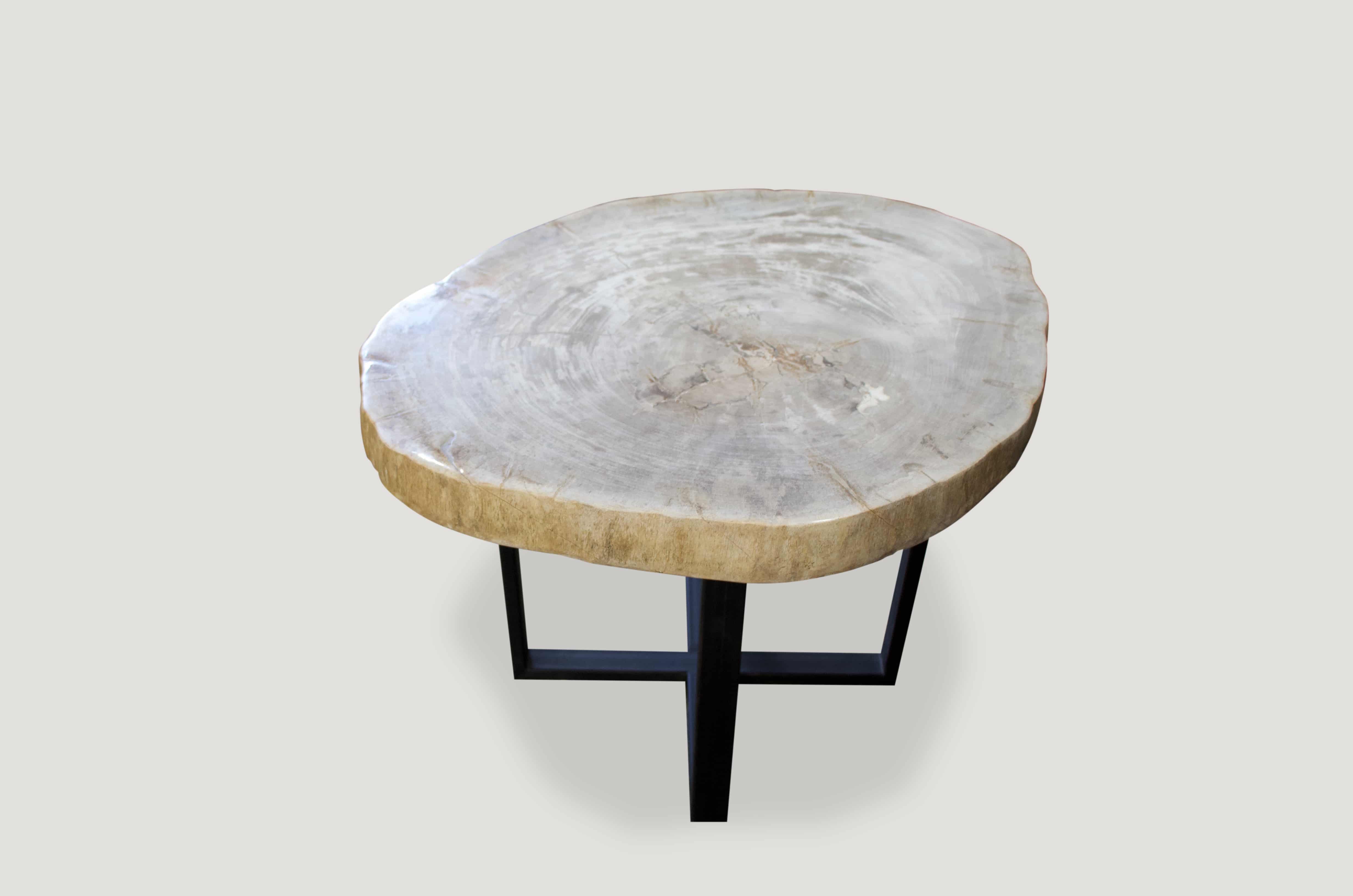 High quality petrified wood 2″ slab top side table.