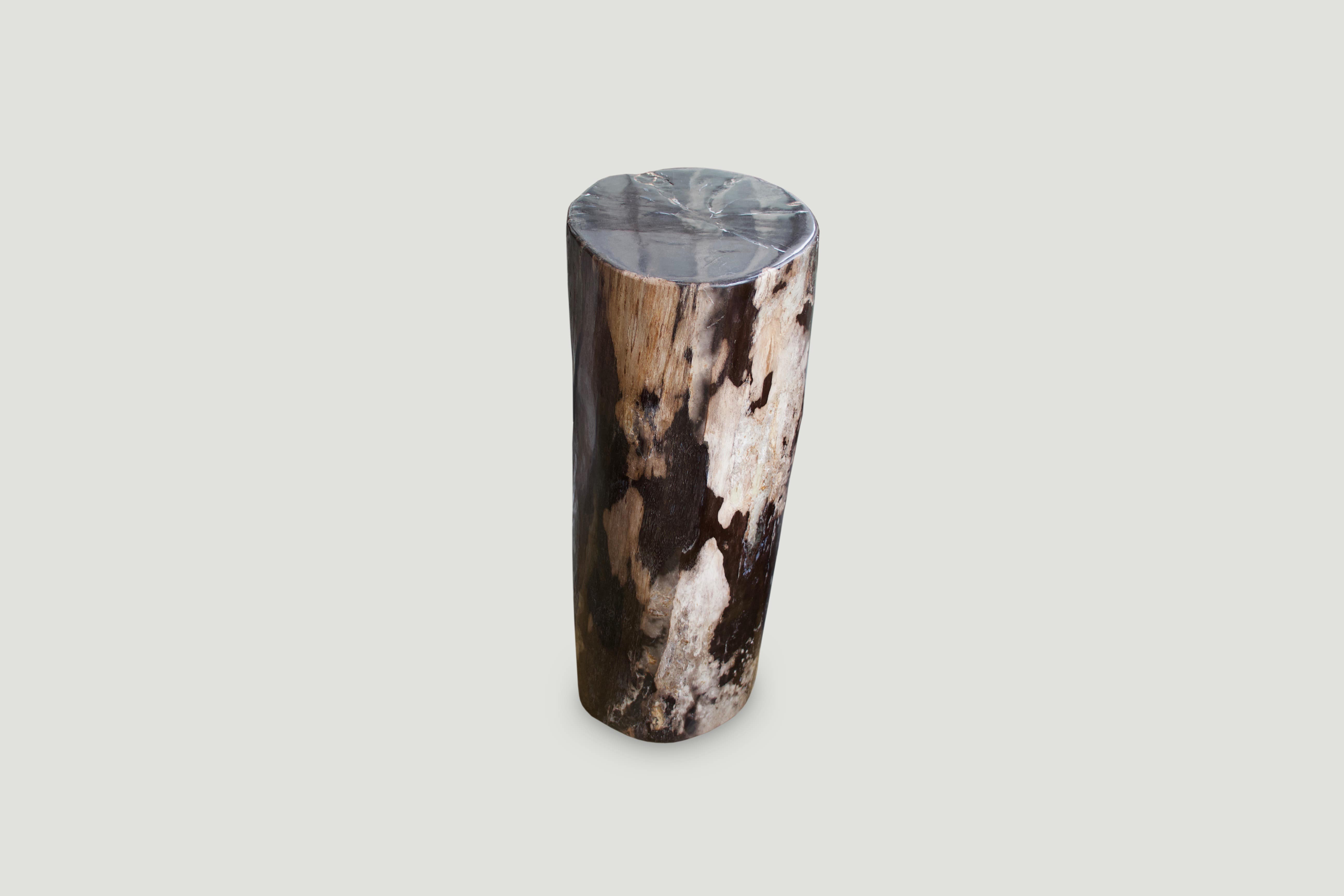 tall contrasting color toned petrified wood side table