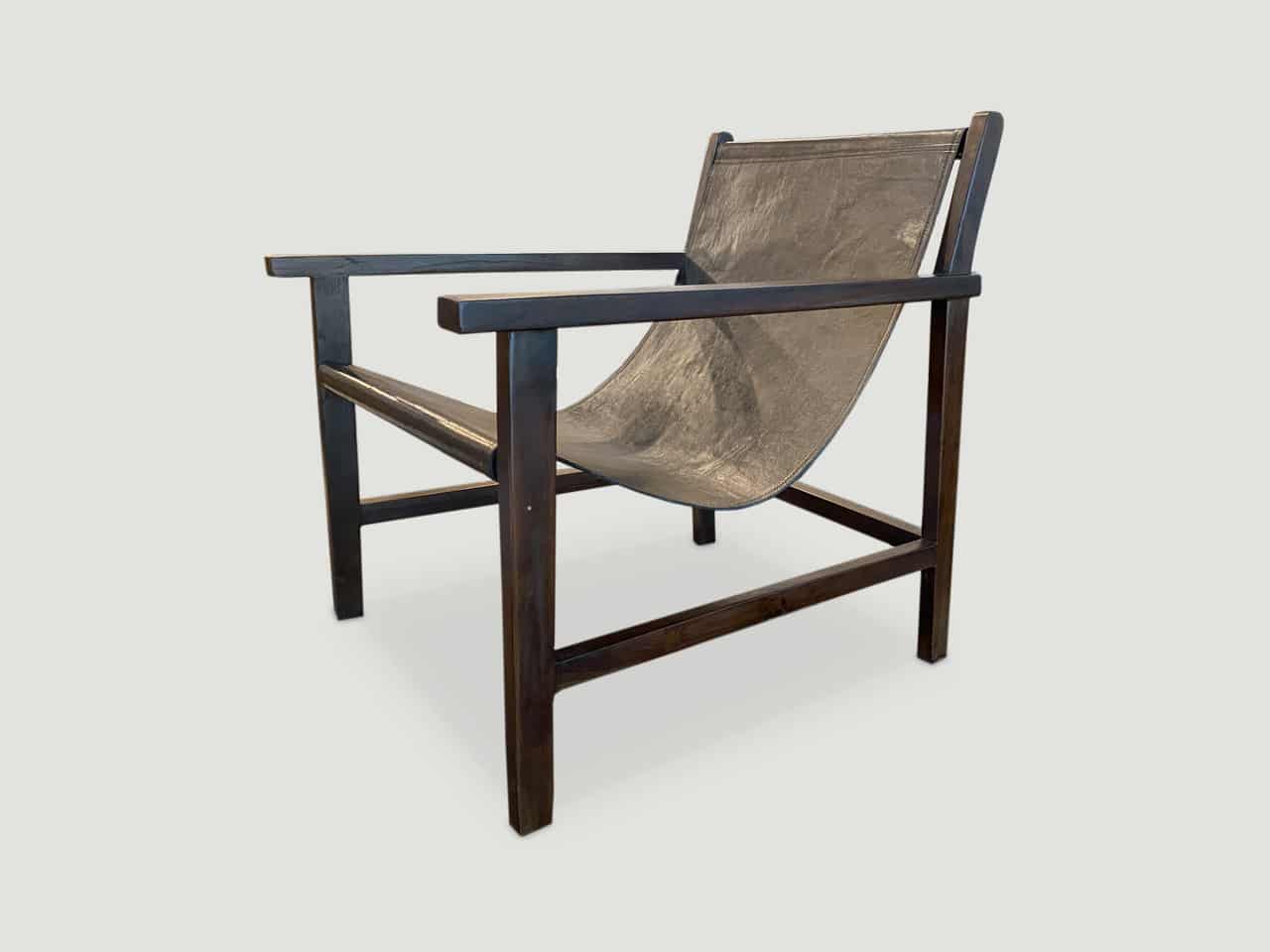 brown leather with teak wood frame chair