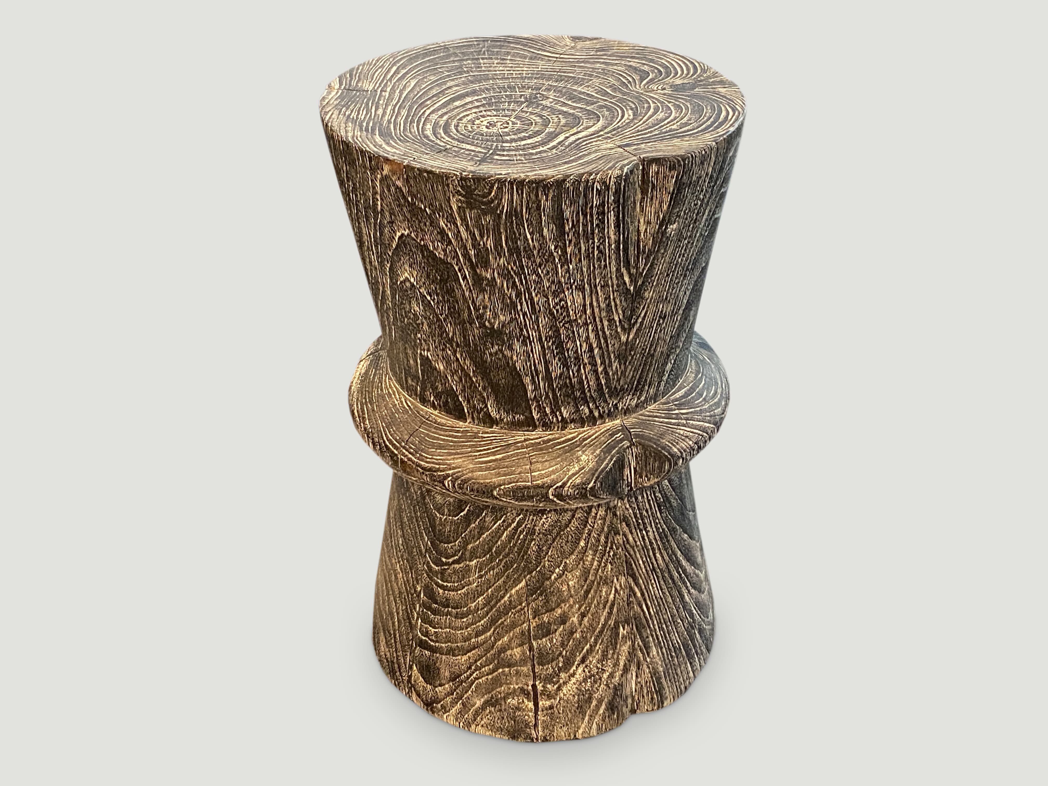 cerused teak wood side table stool