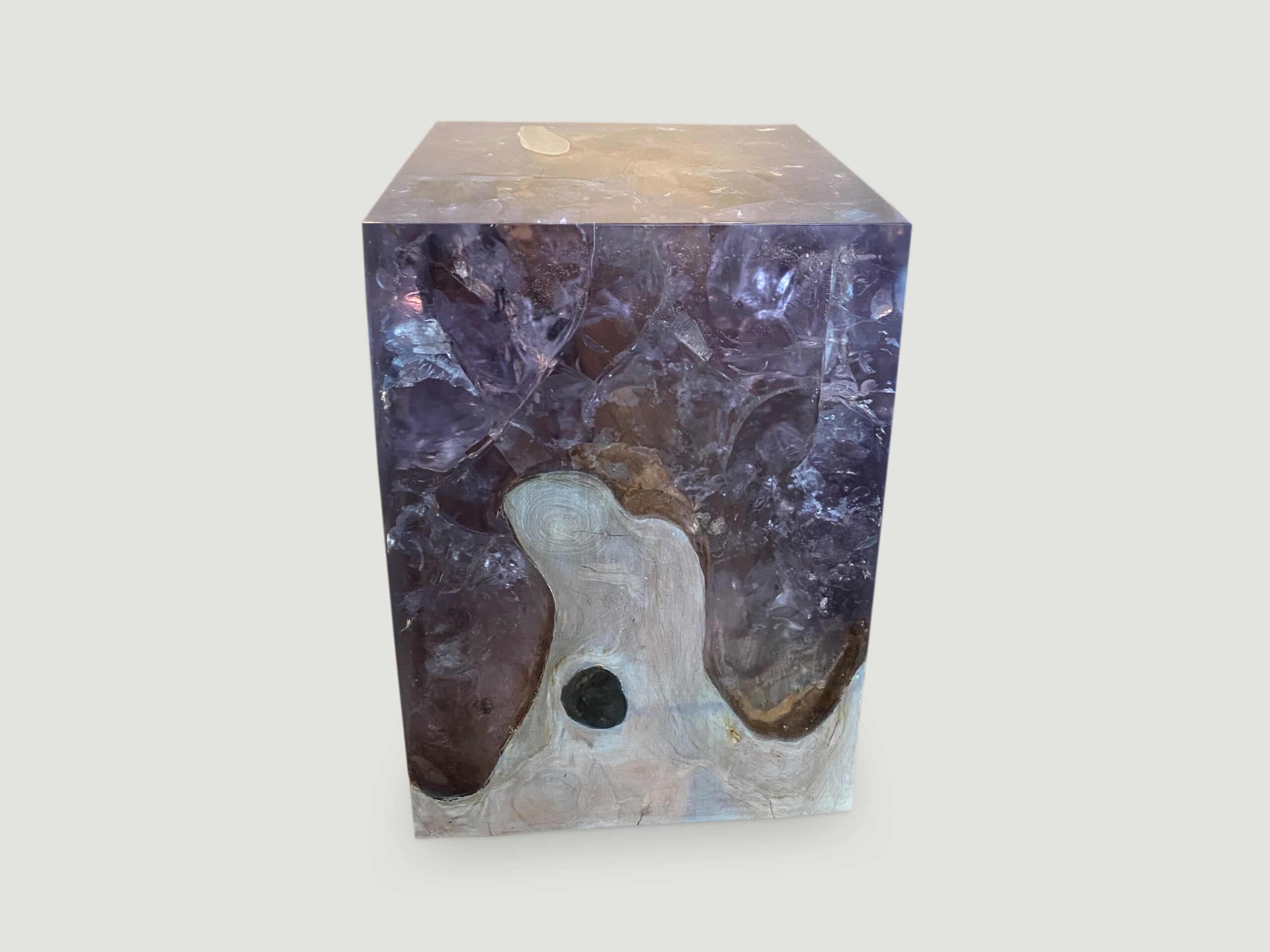 ice blue cracked resin side table