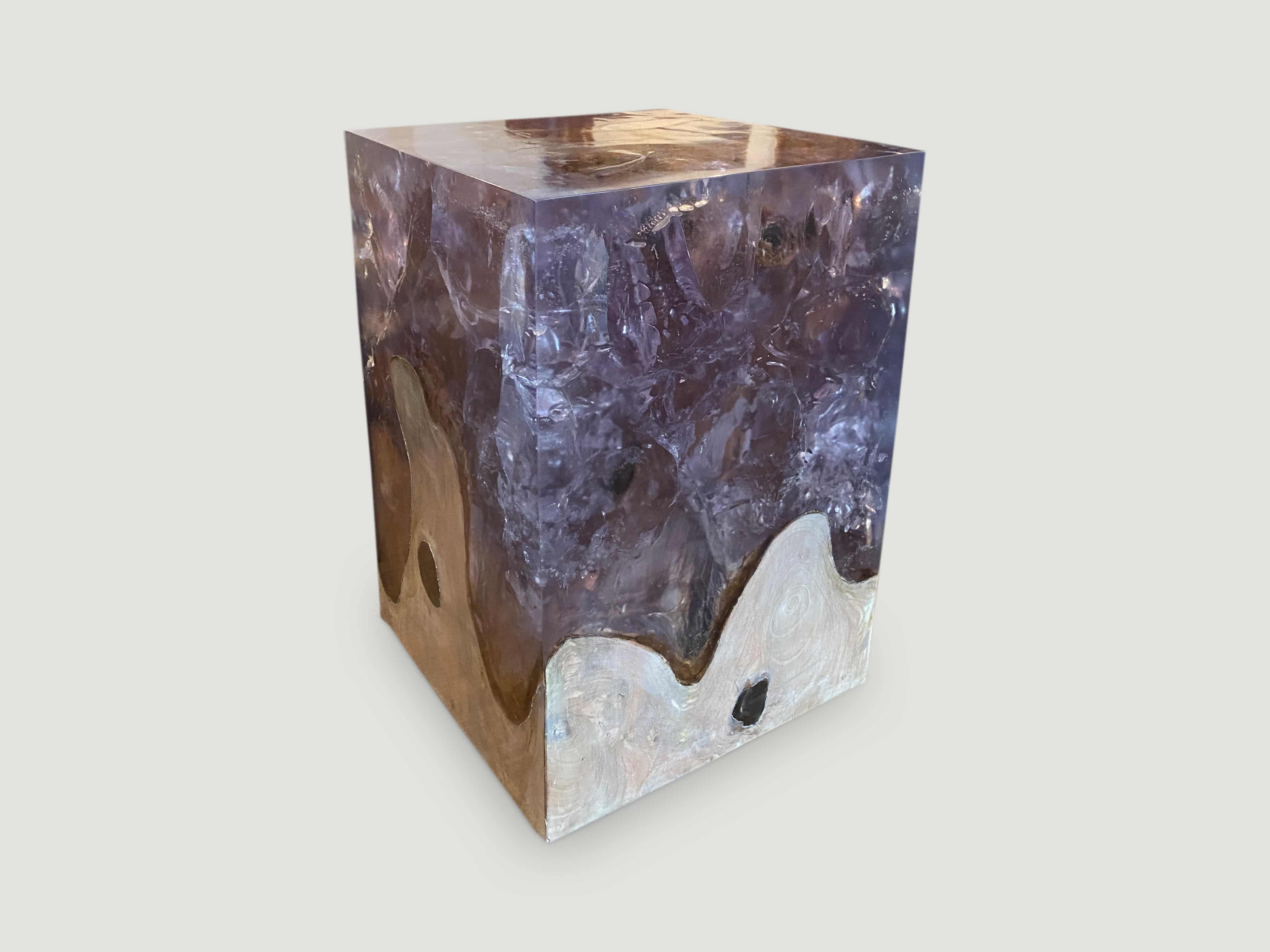 ice blue cracked resin side table