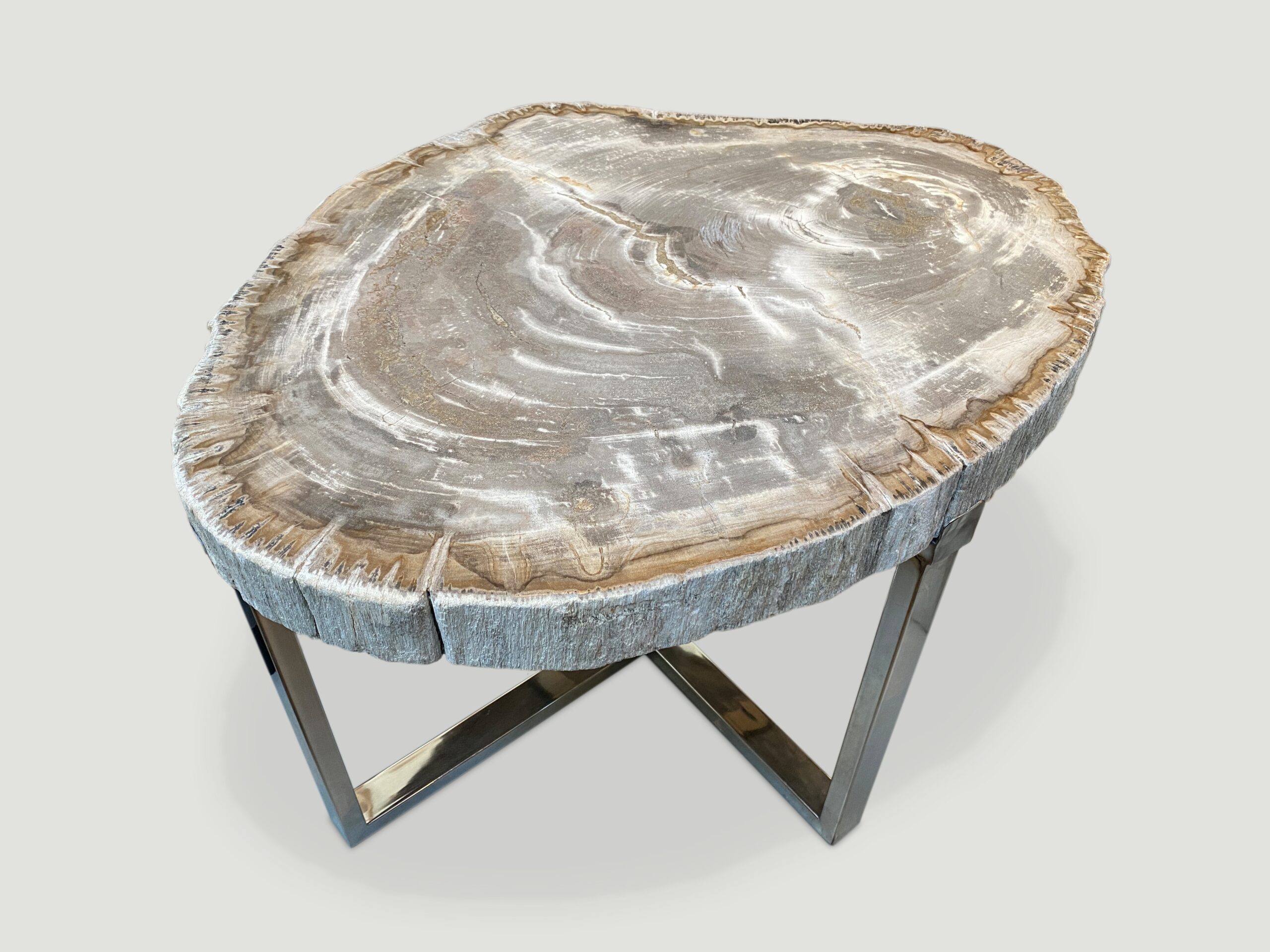 High Quality Petrified Wood Slab Top Side Table