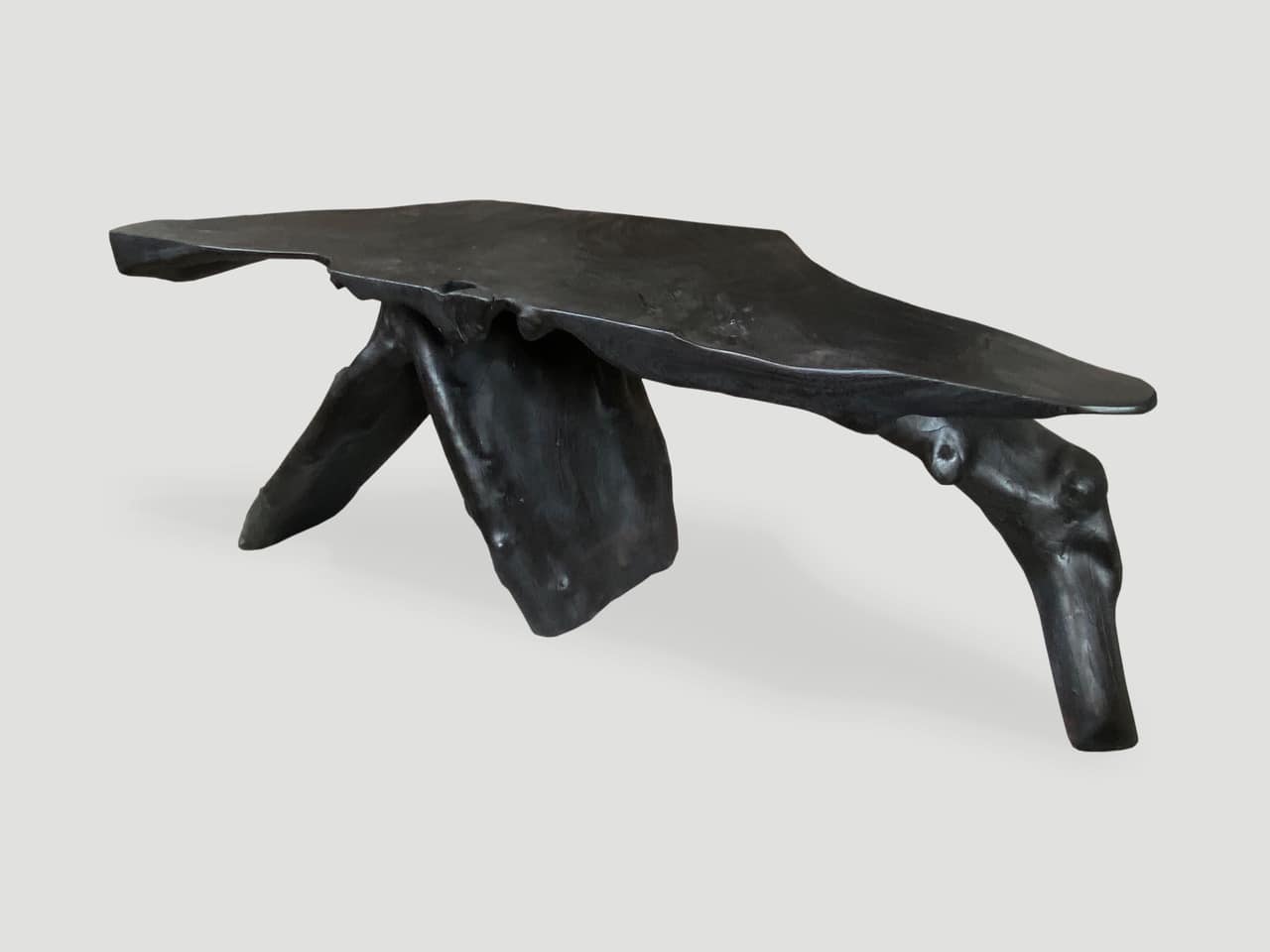 SCULPTURAL CHARRED TEAK ROOT CONSOLE TABLE