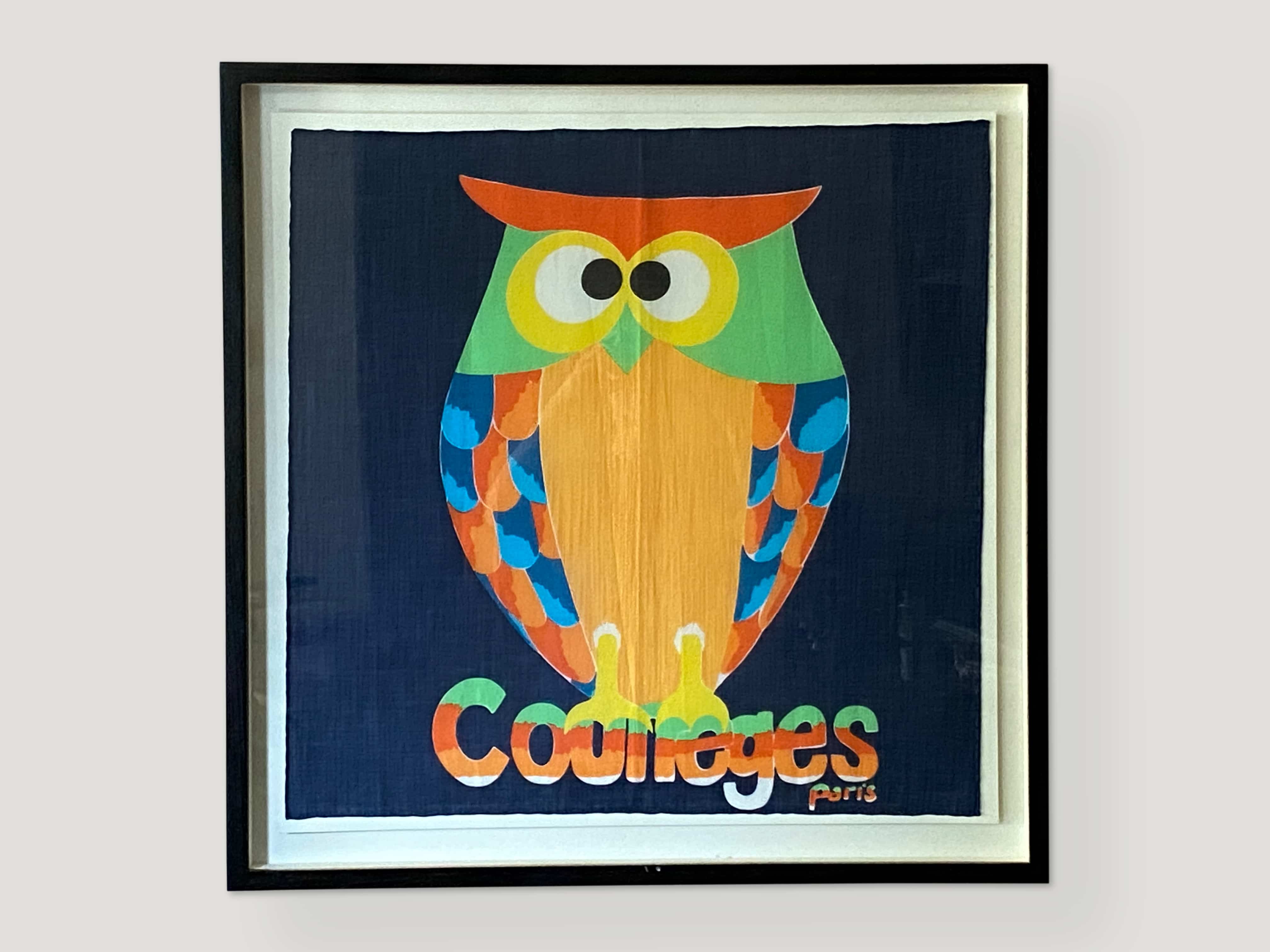 Framed Vintage Courrèges Owl Scarf From Paris France