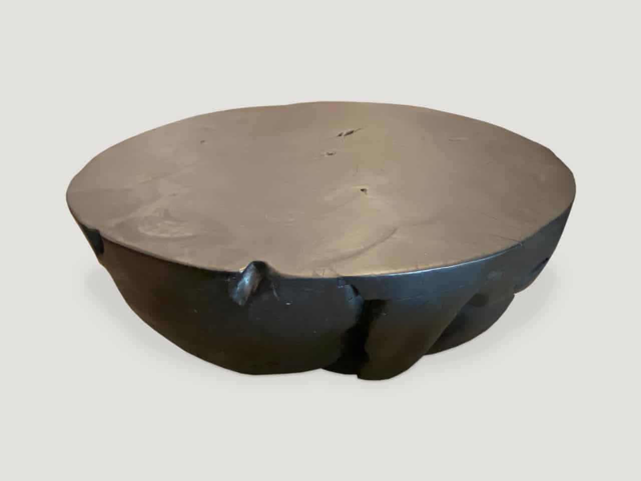 charred drum shape teak coffee table