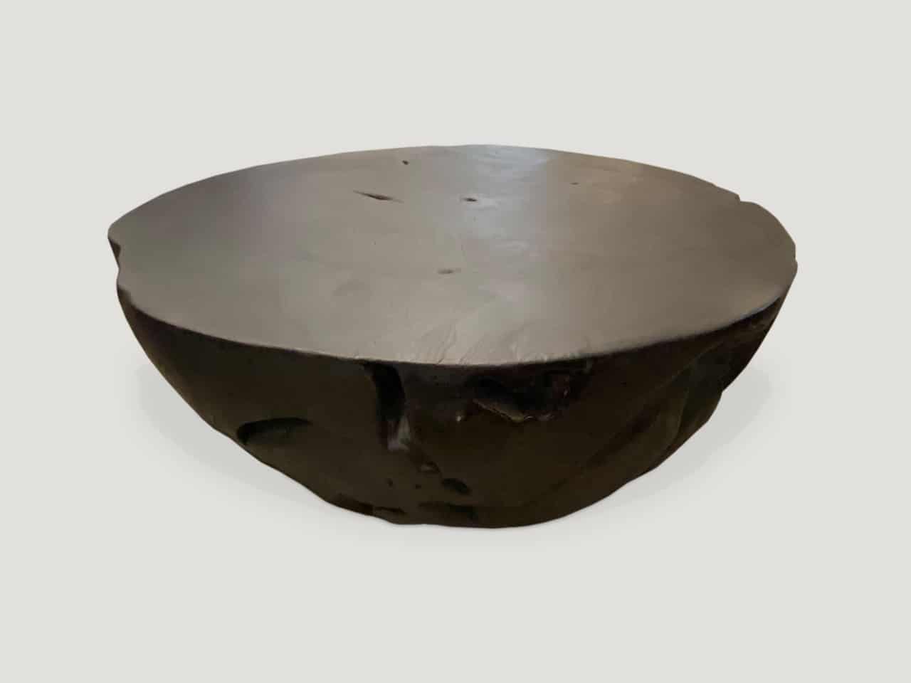 charred drum shape teak coffee table