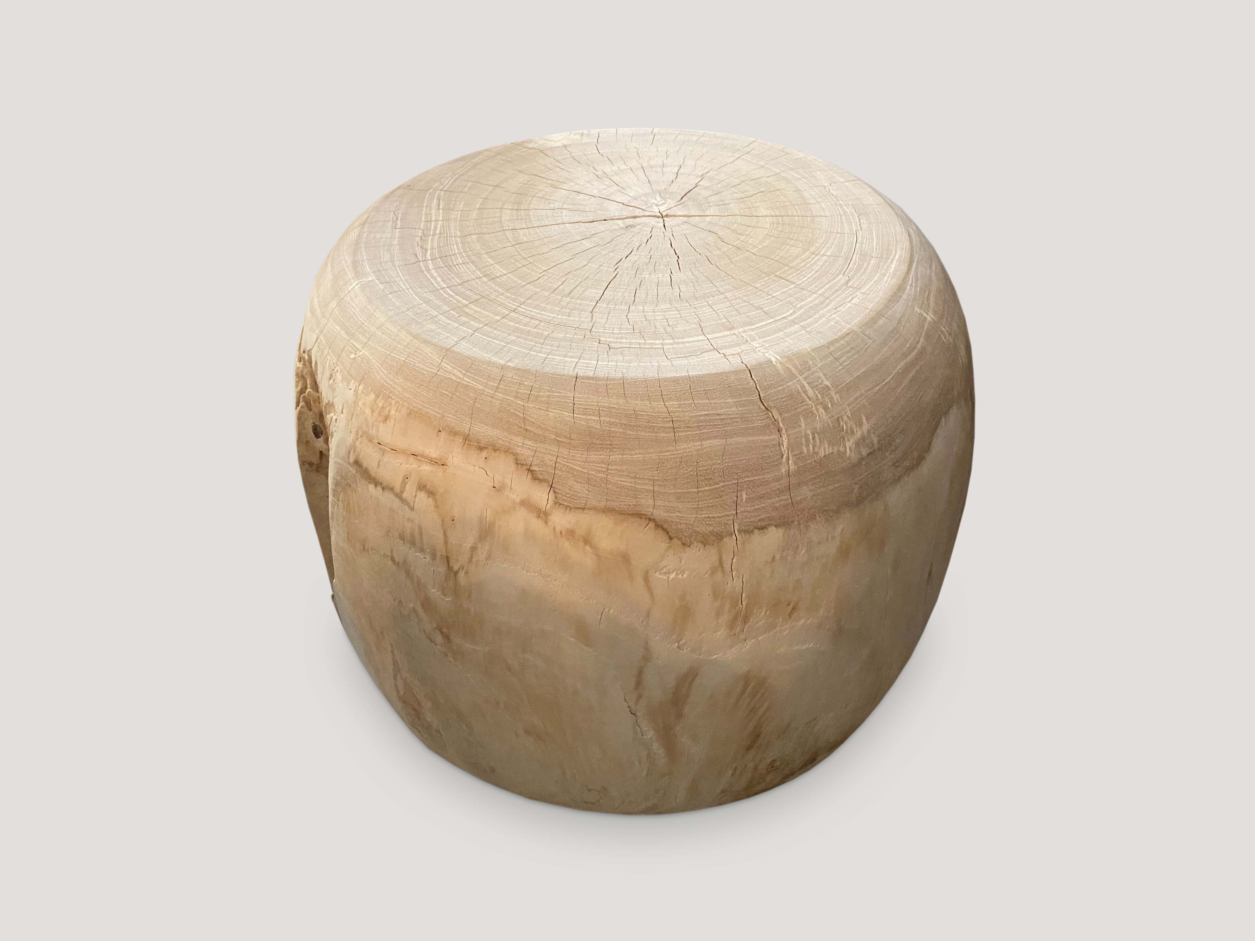 bleached teak wood drum side table
