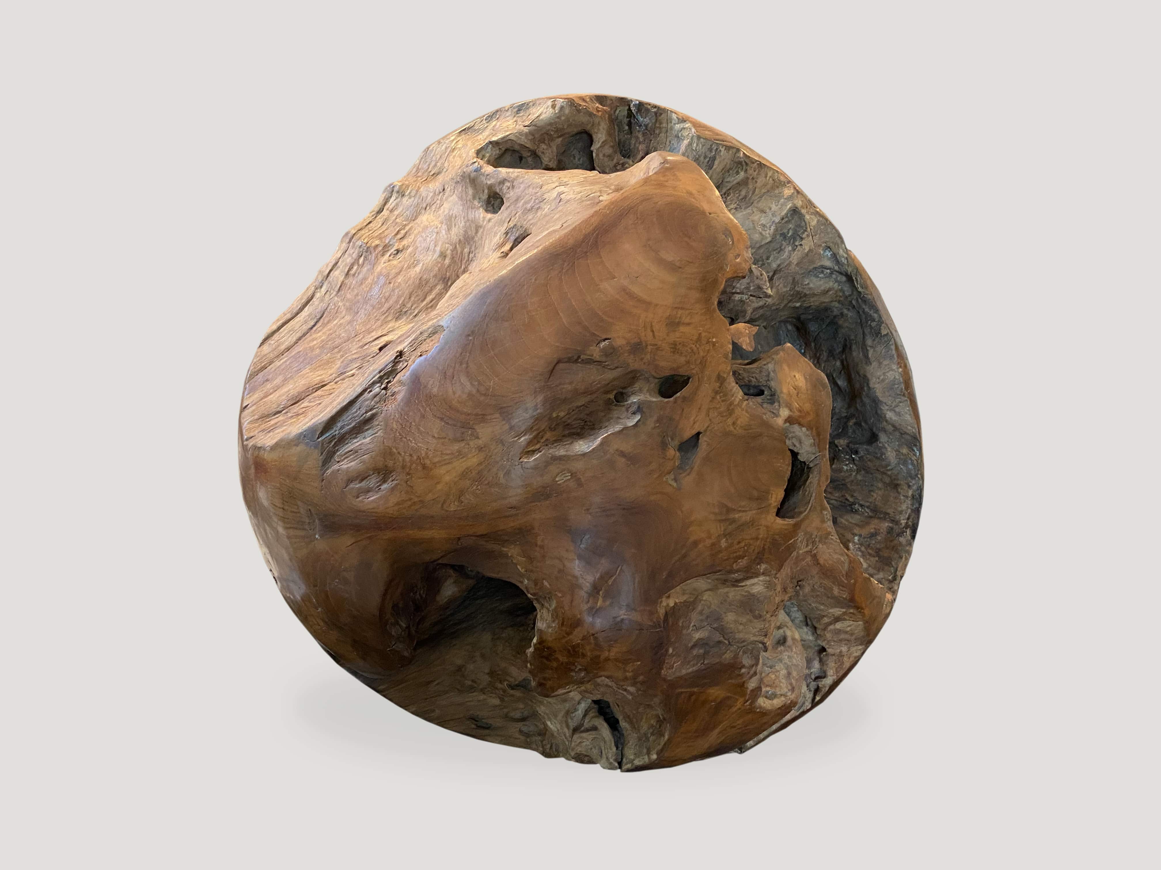 teak wood organic sculptural sphere