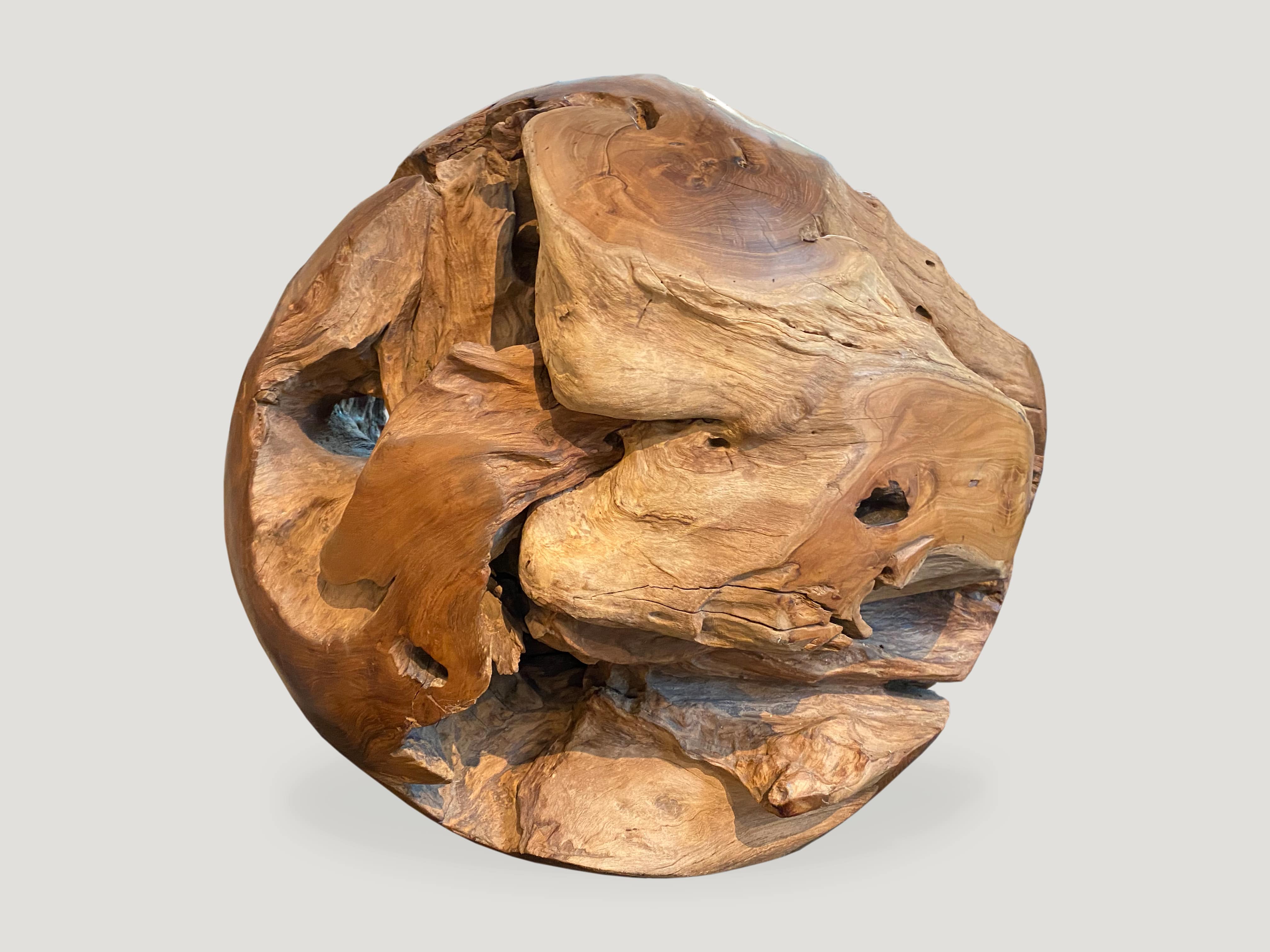 teak wood organic sculptural sphere