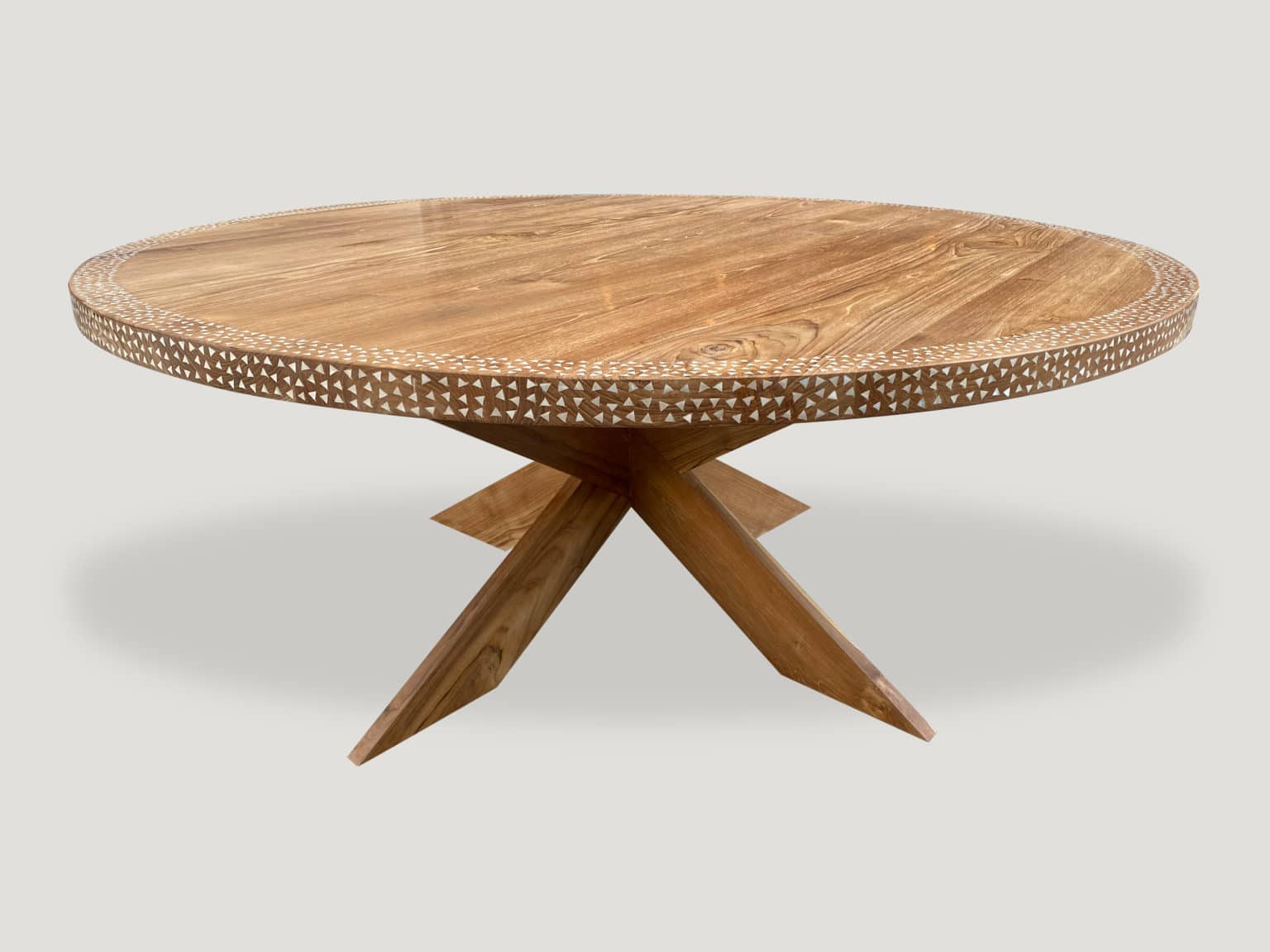 Round Shell Inlaid Teak Dining Table 48PT - Andrianna Shamaris