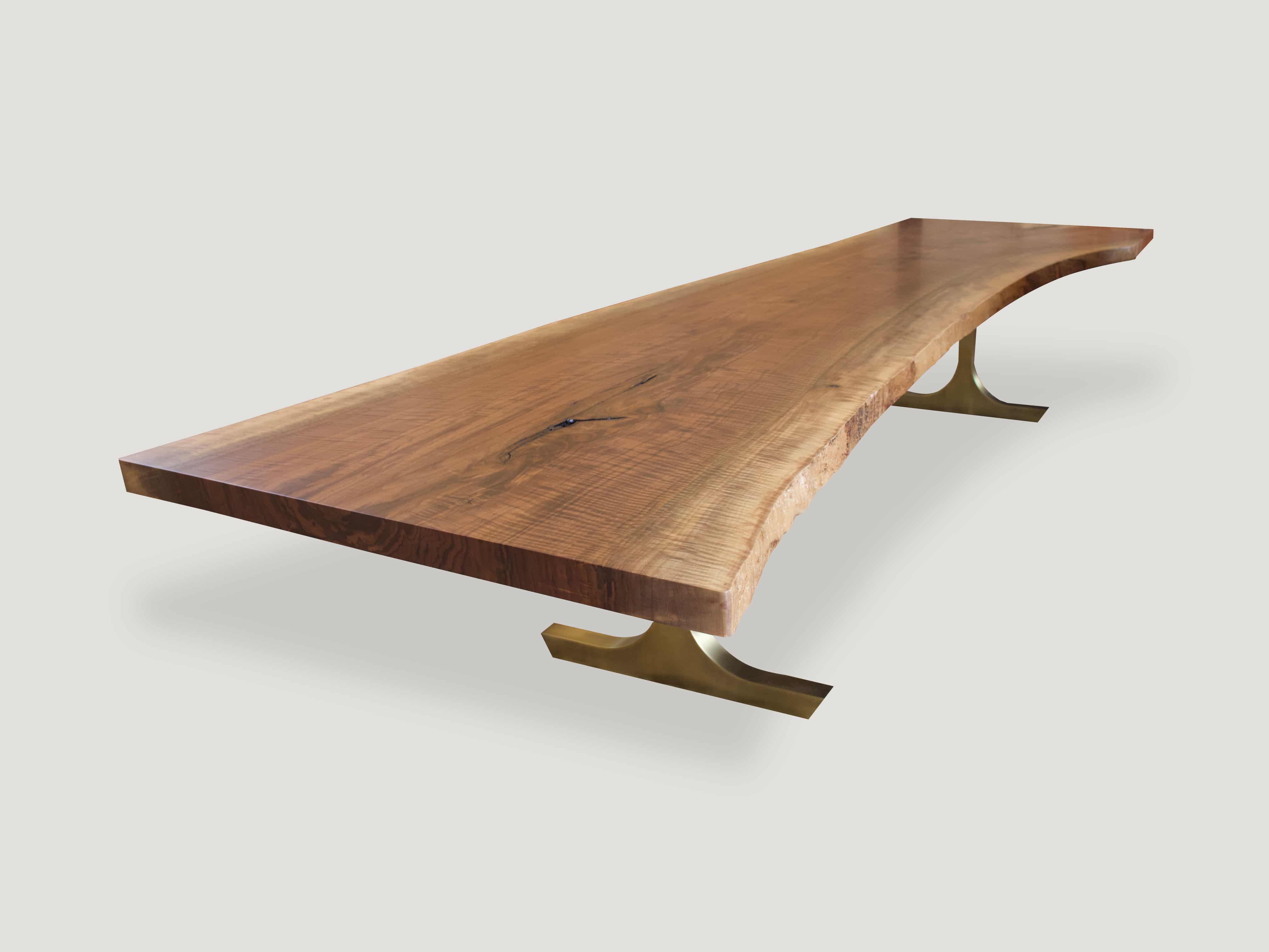 live edge dining table with bronze base