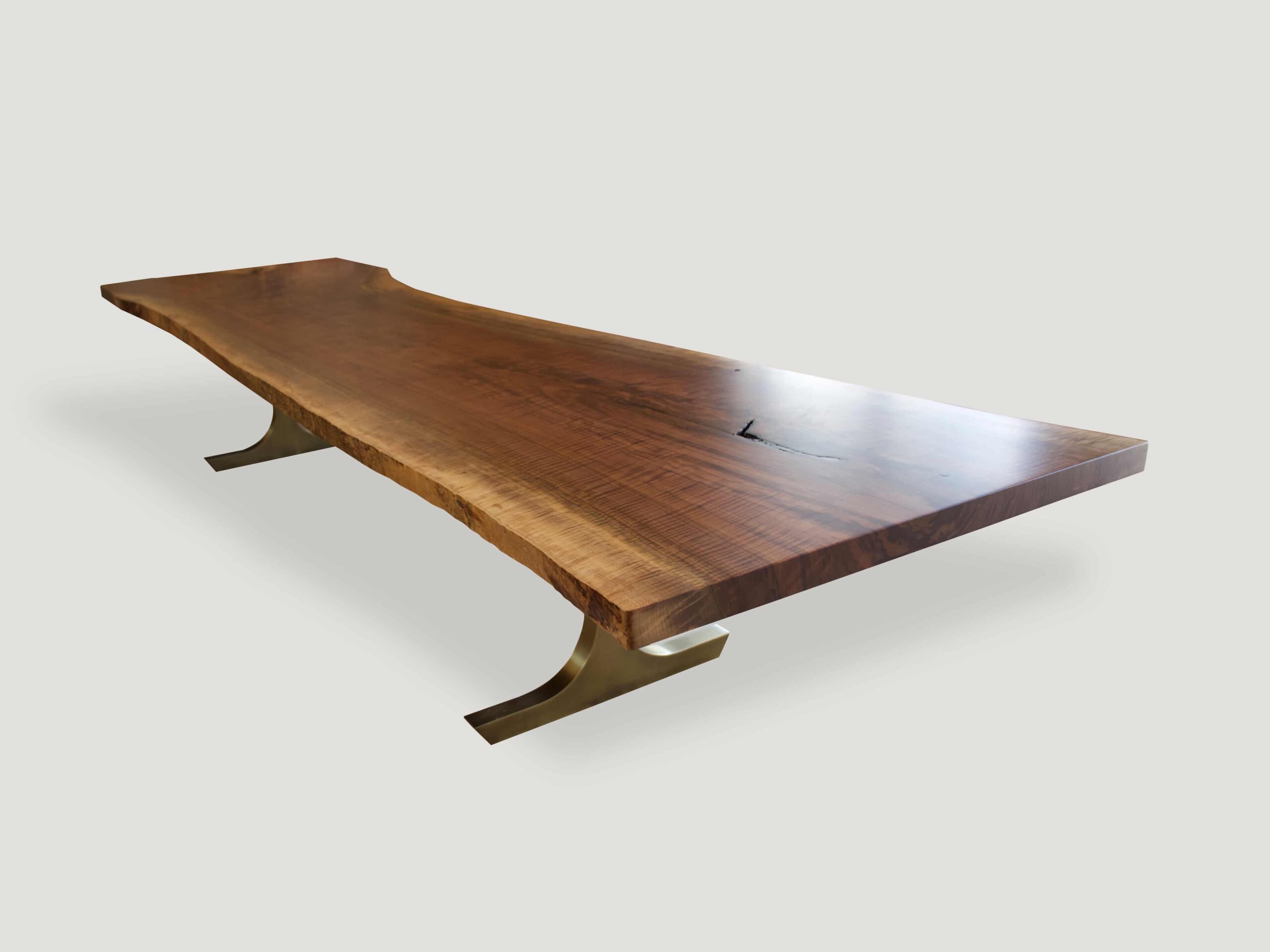 live edge dining table with bronze base