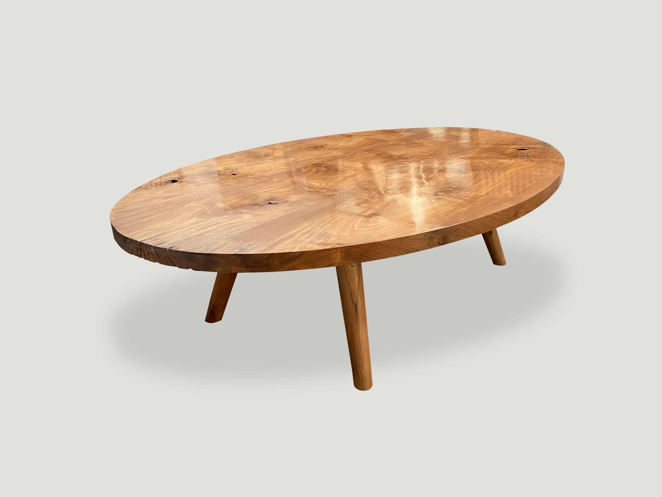 natural reclaimed teak wood oval coffee table