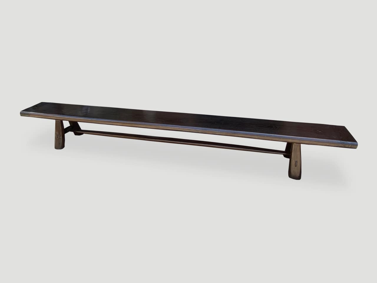 mid century espresso stained long bench