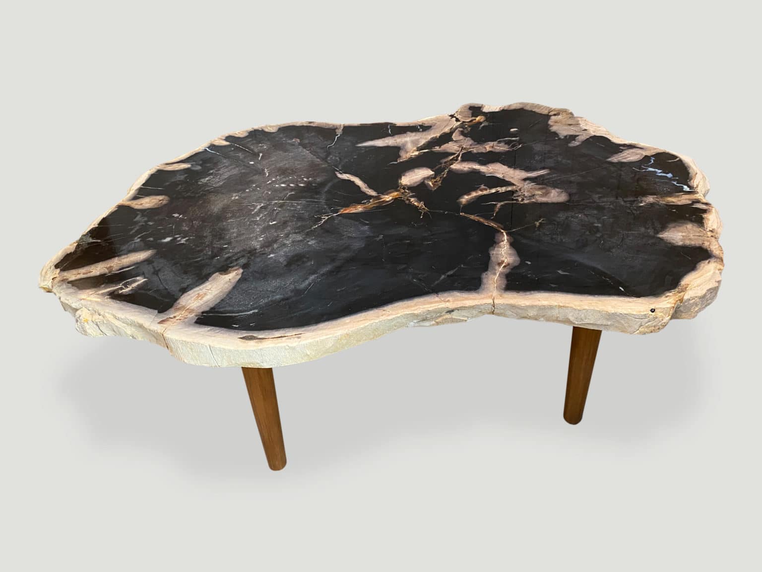 High Quality Petrified Wood Coffee Table With A Natural Teak Base 706AK ...