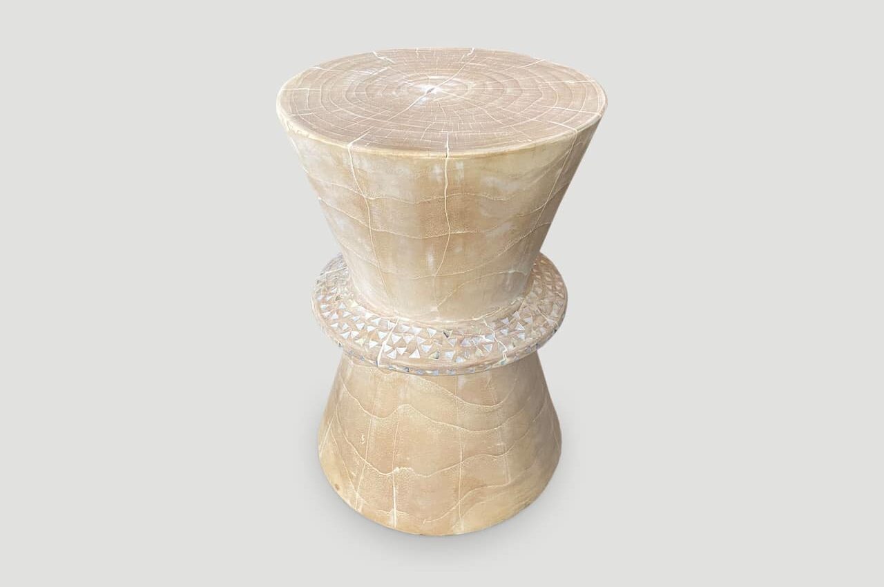 shell and teak wood side table