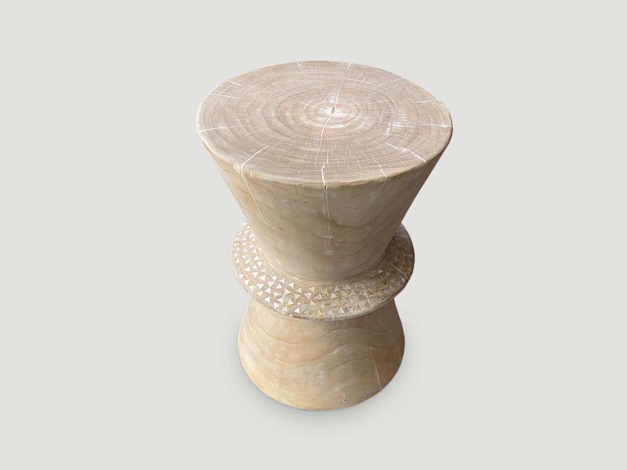 shell and teak wood side table