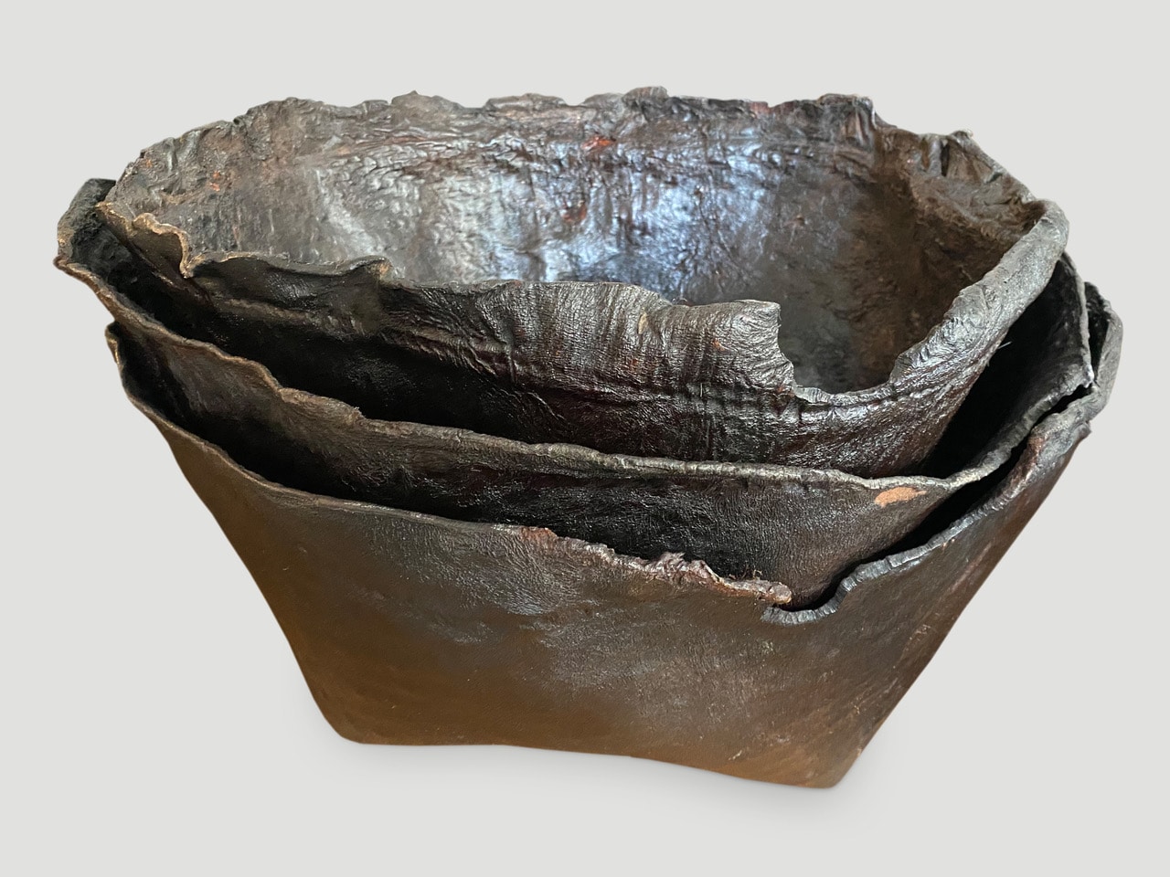 aged buffalo hide container
