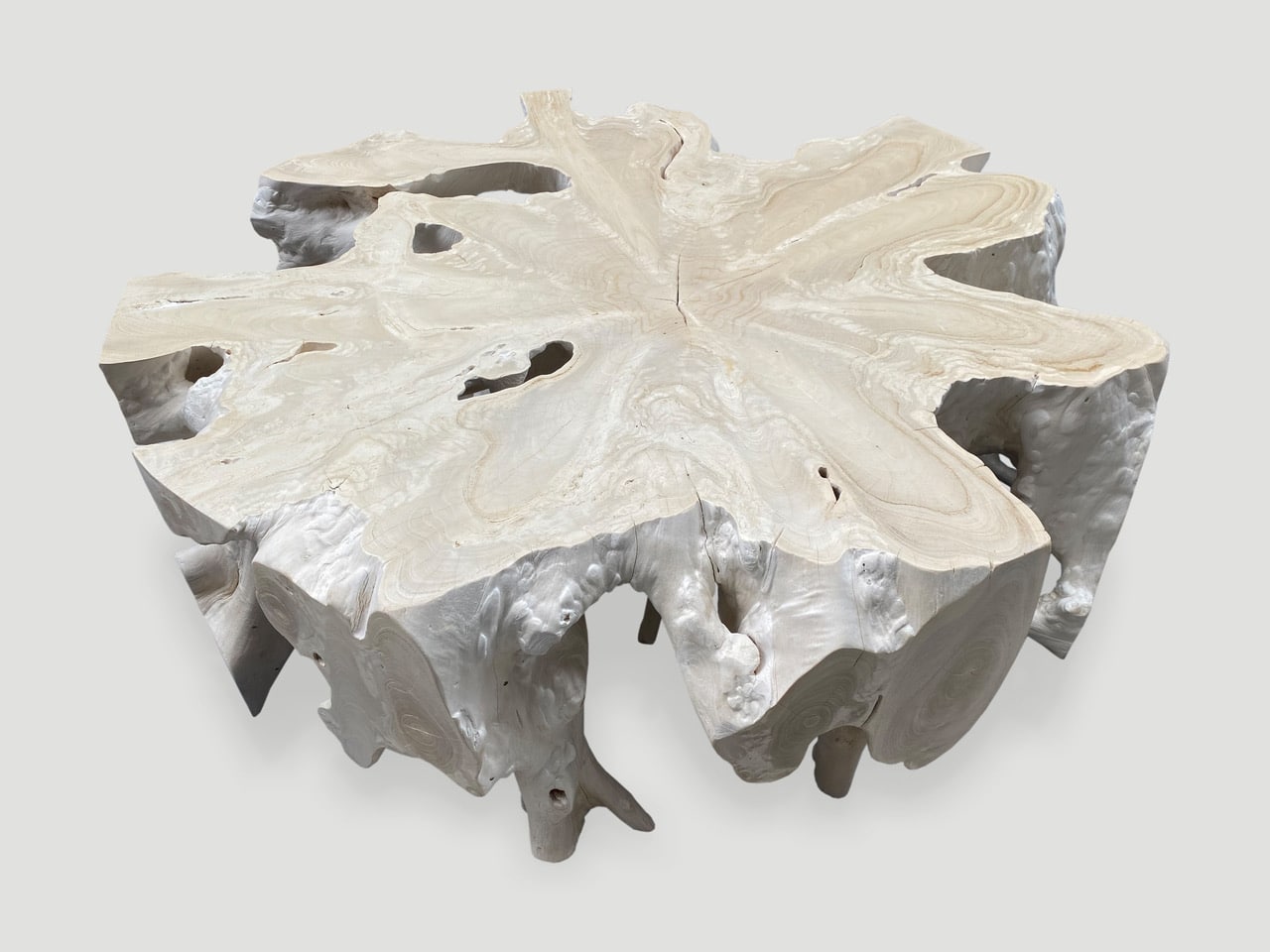 bleached single root organic round coffee table