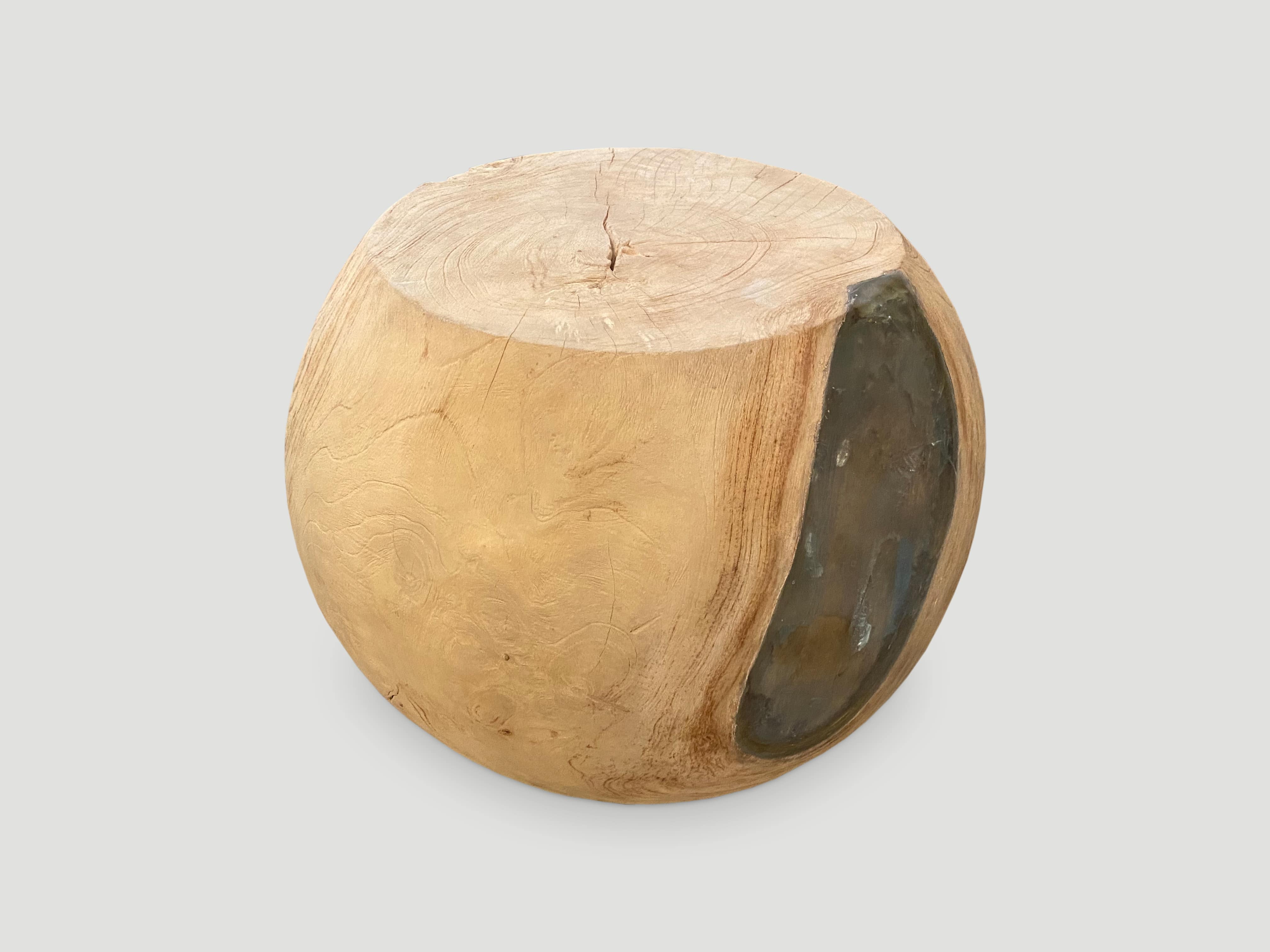teak and resin drum side table