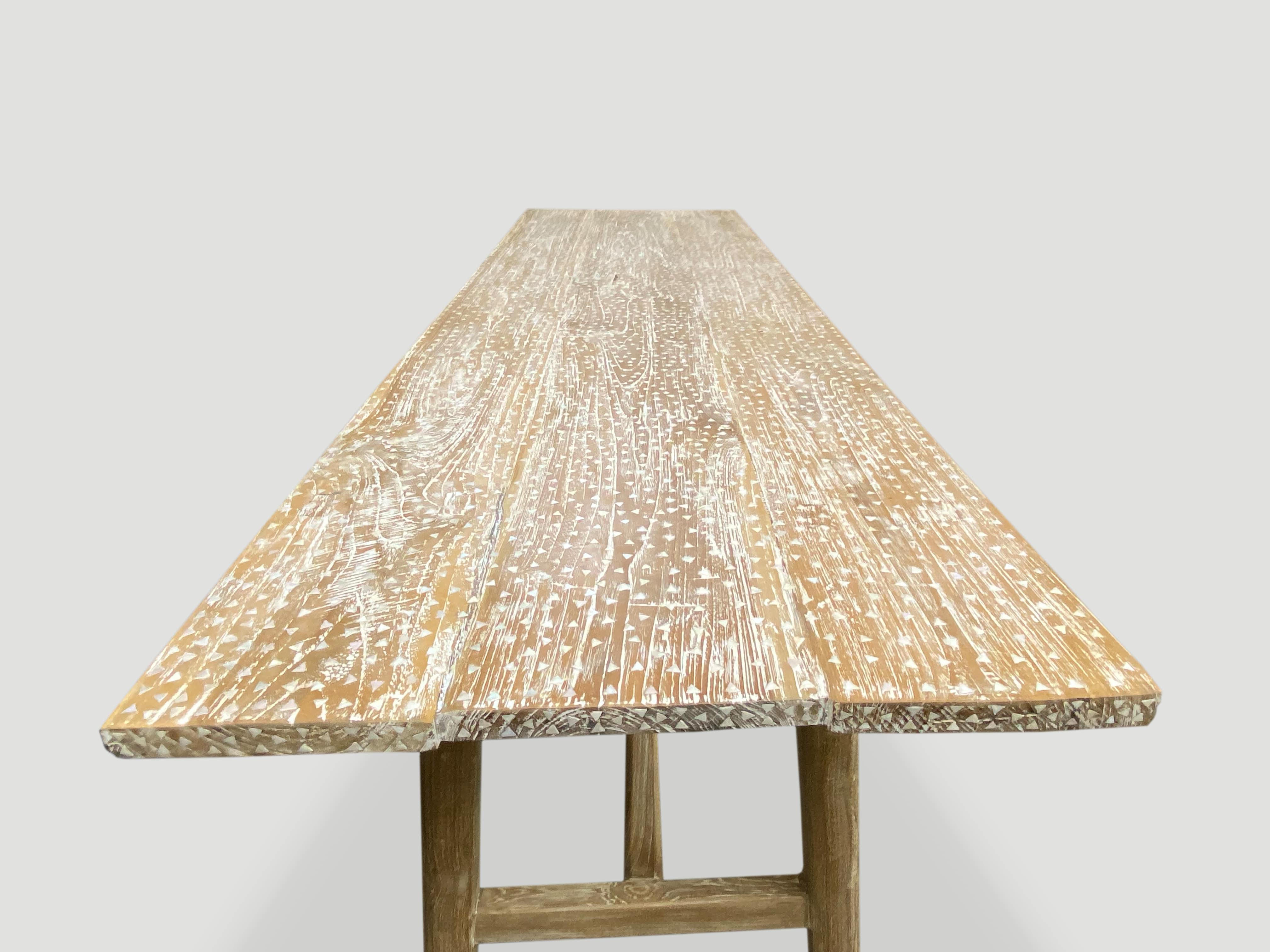 teak wood and shell inlay table