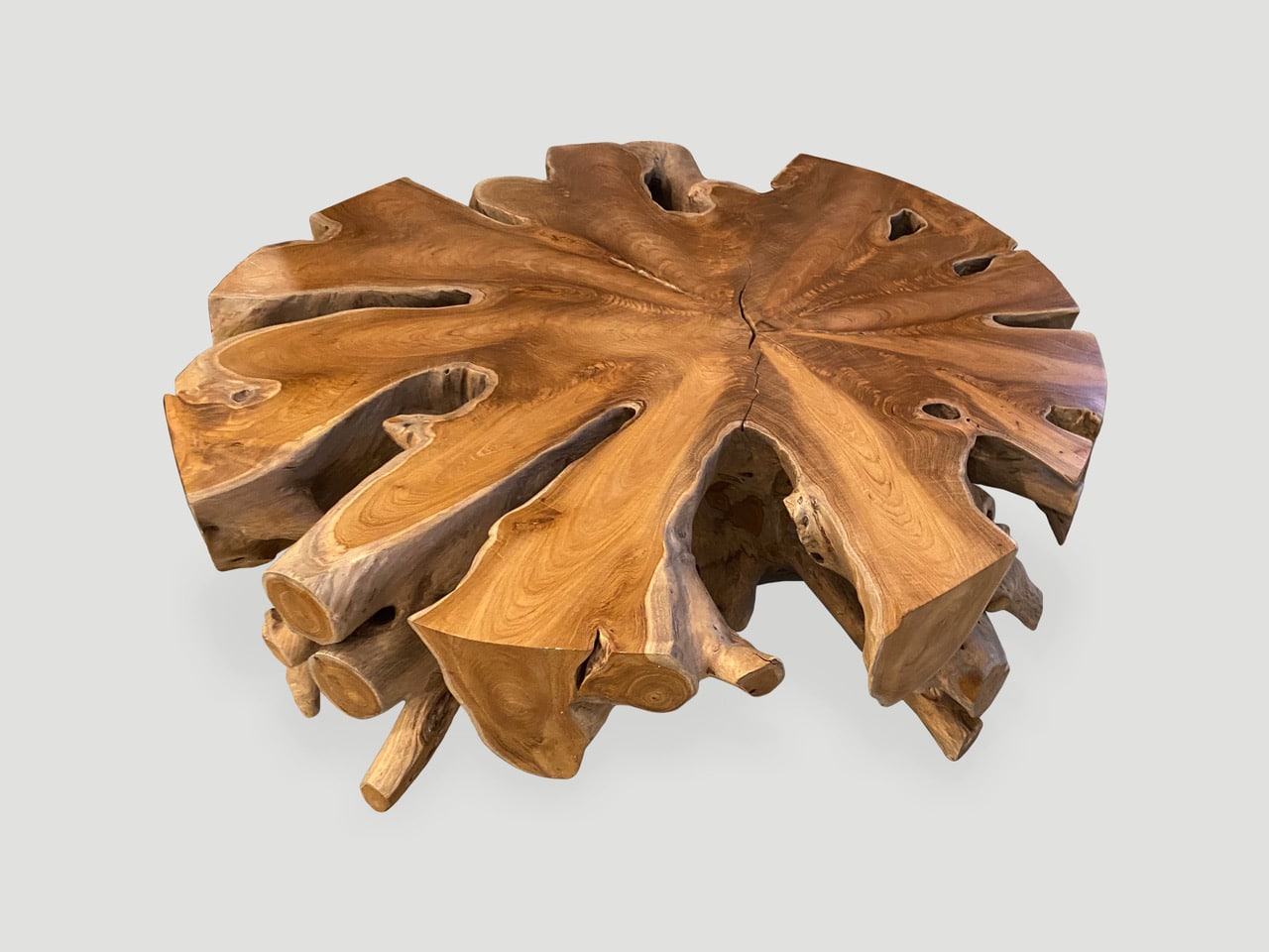 organic teak wood round coffee table