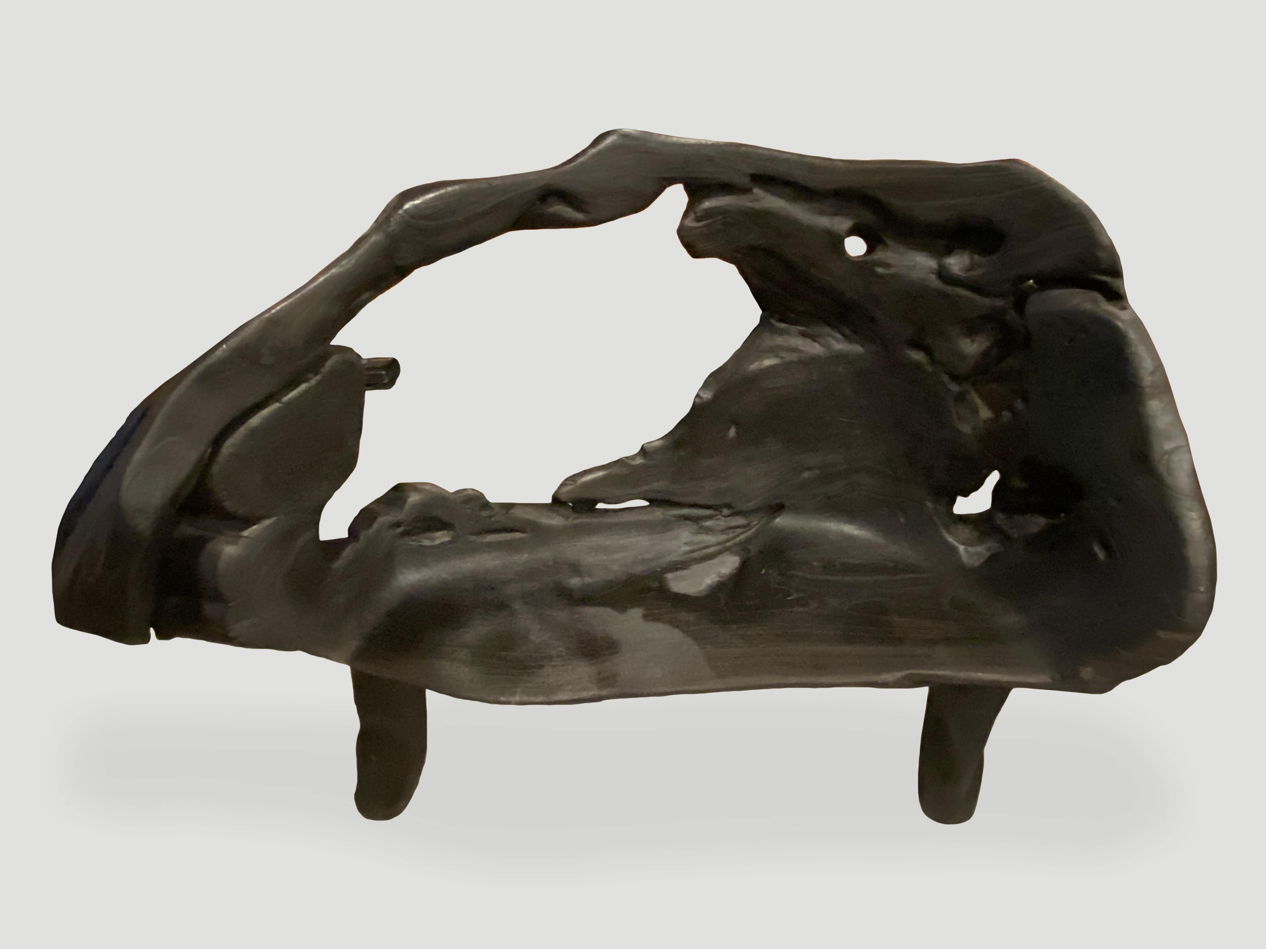 charred organic sculptural reclaimed teak bench