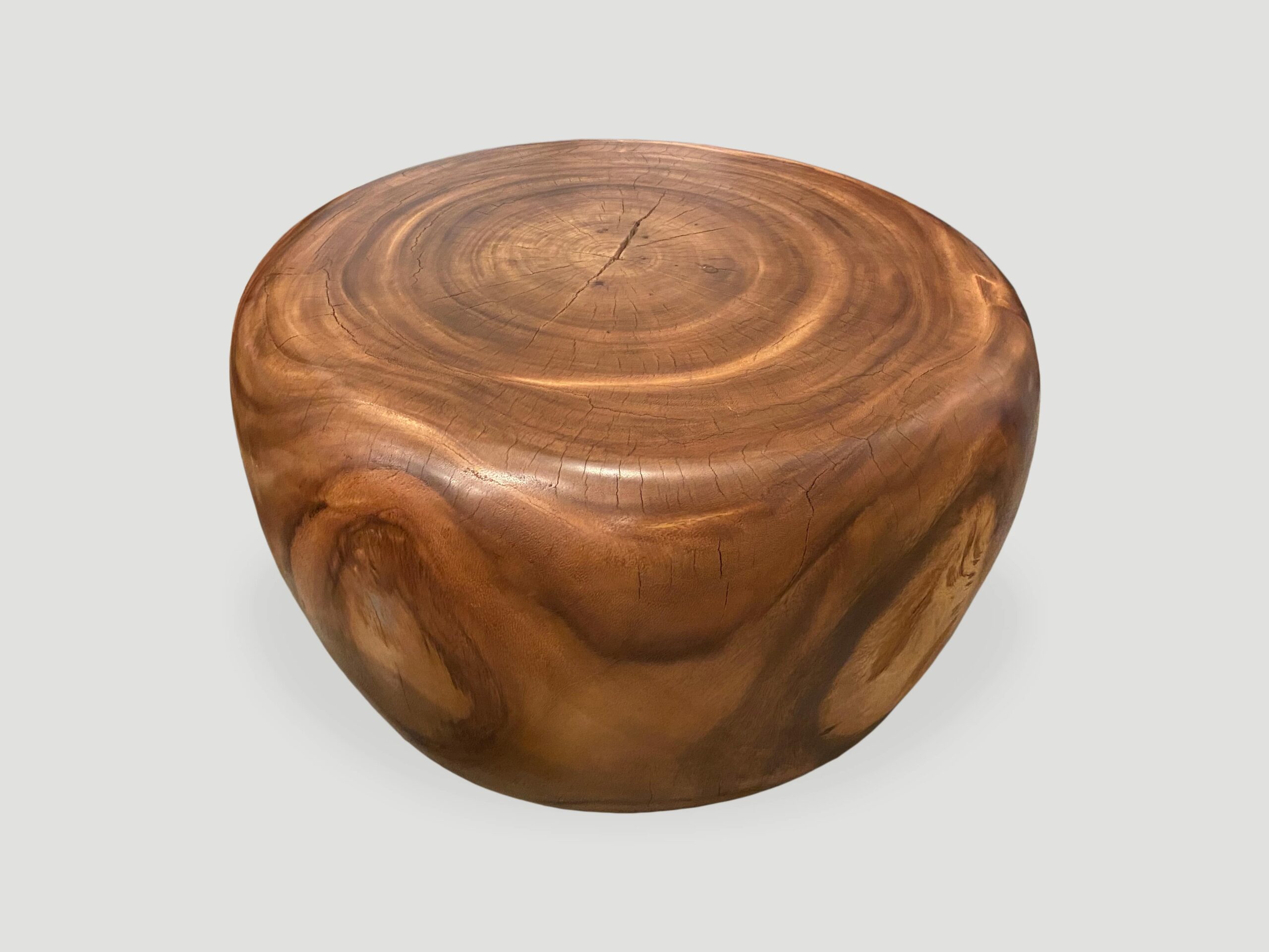 drum shape suar wood coffee table