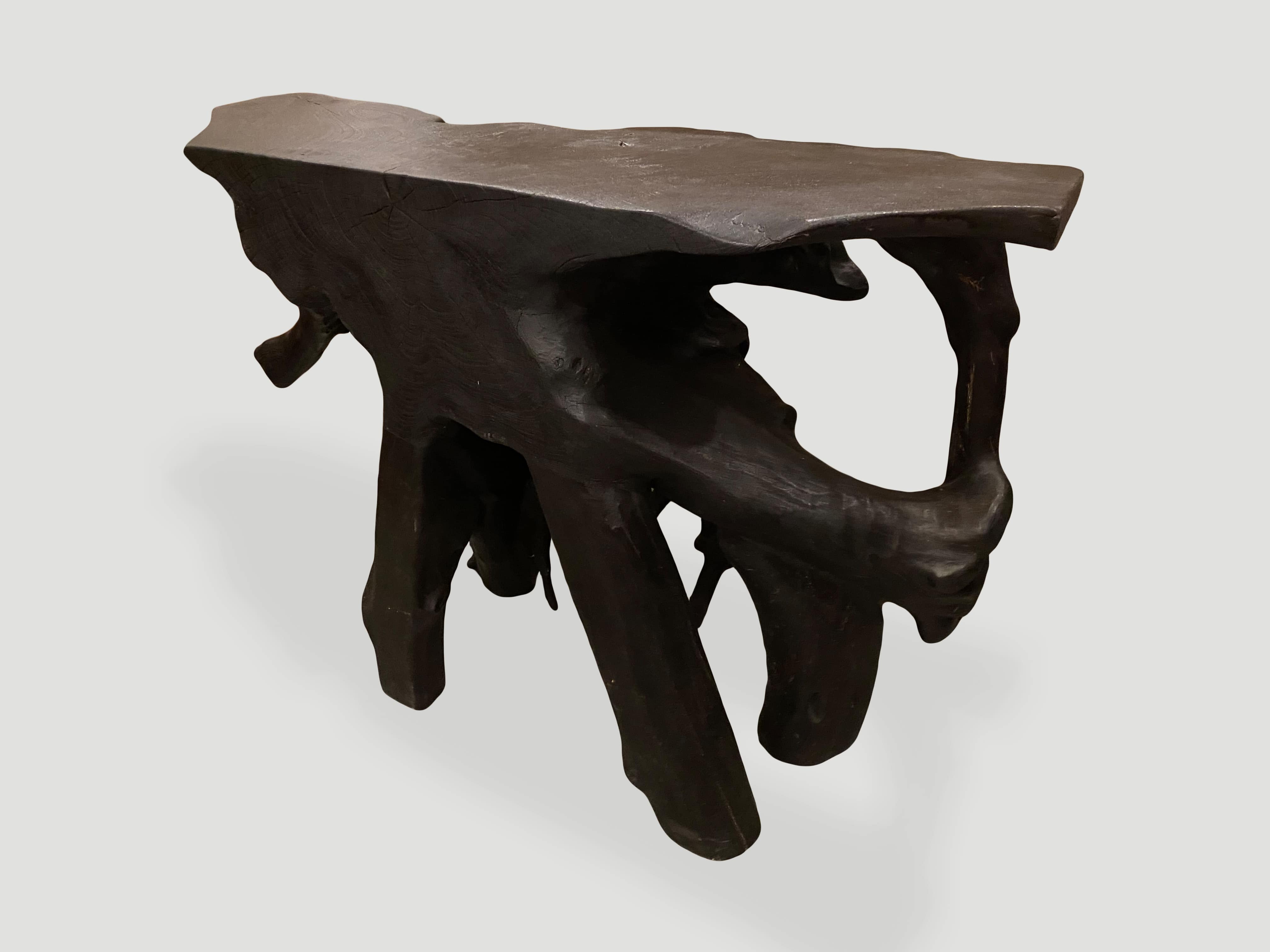 charred organic teak wood console or coffee table