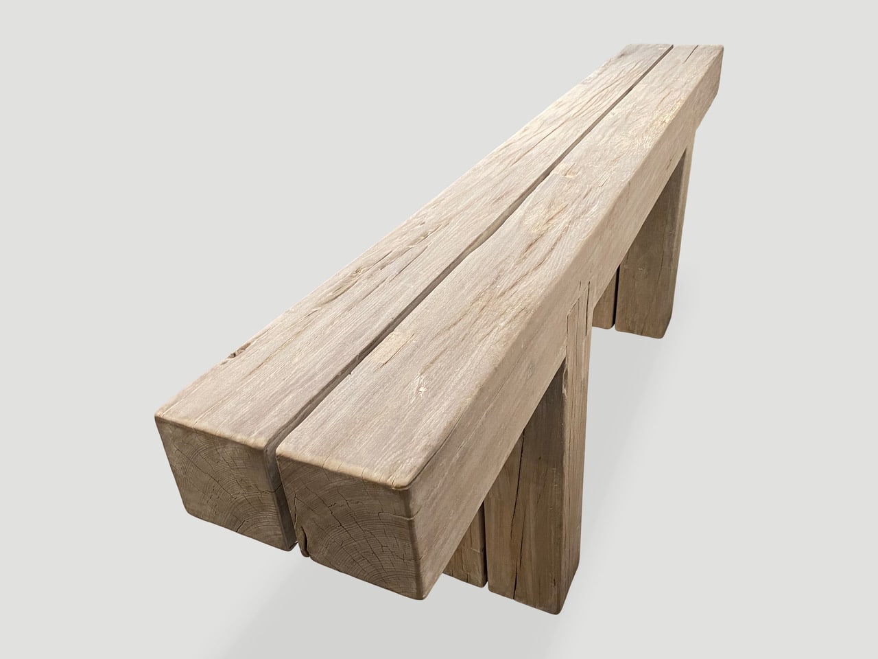 teak log console table