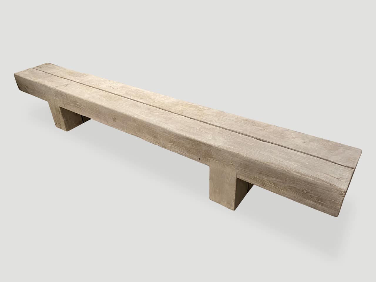 bleached teak wood log bench