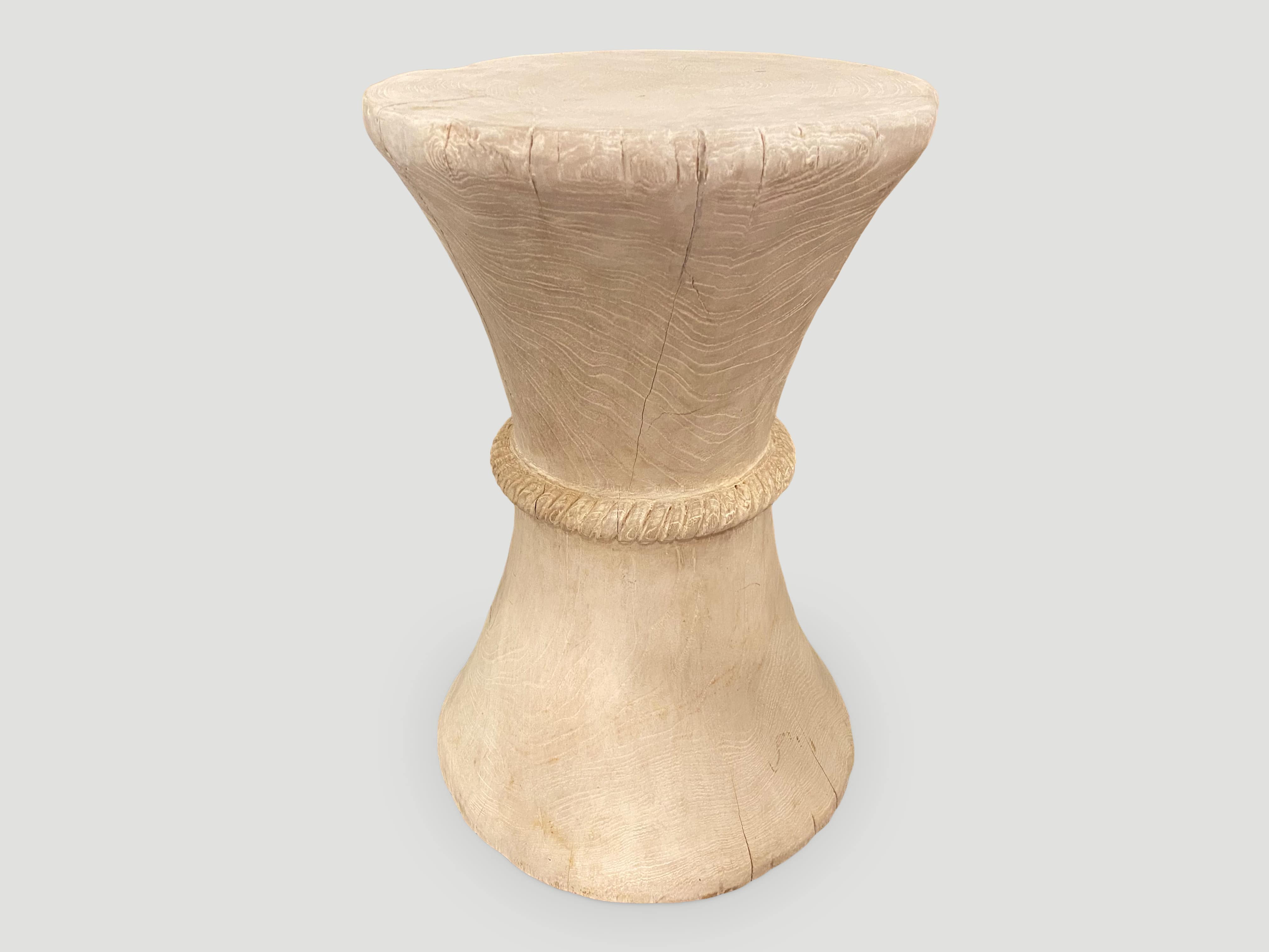hourglass white washed side table or stool