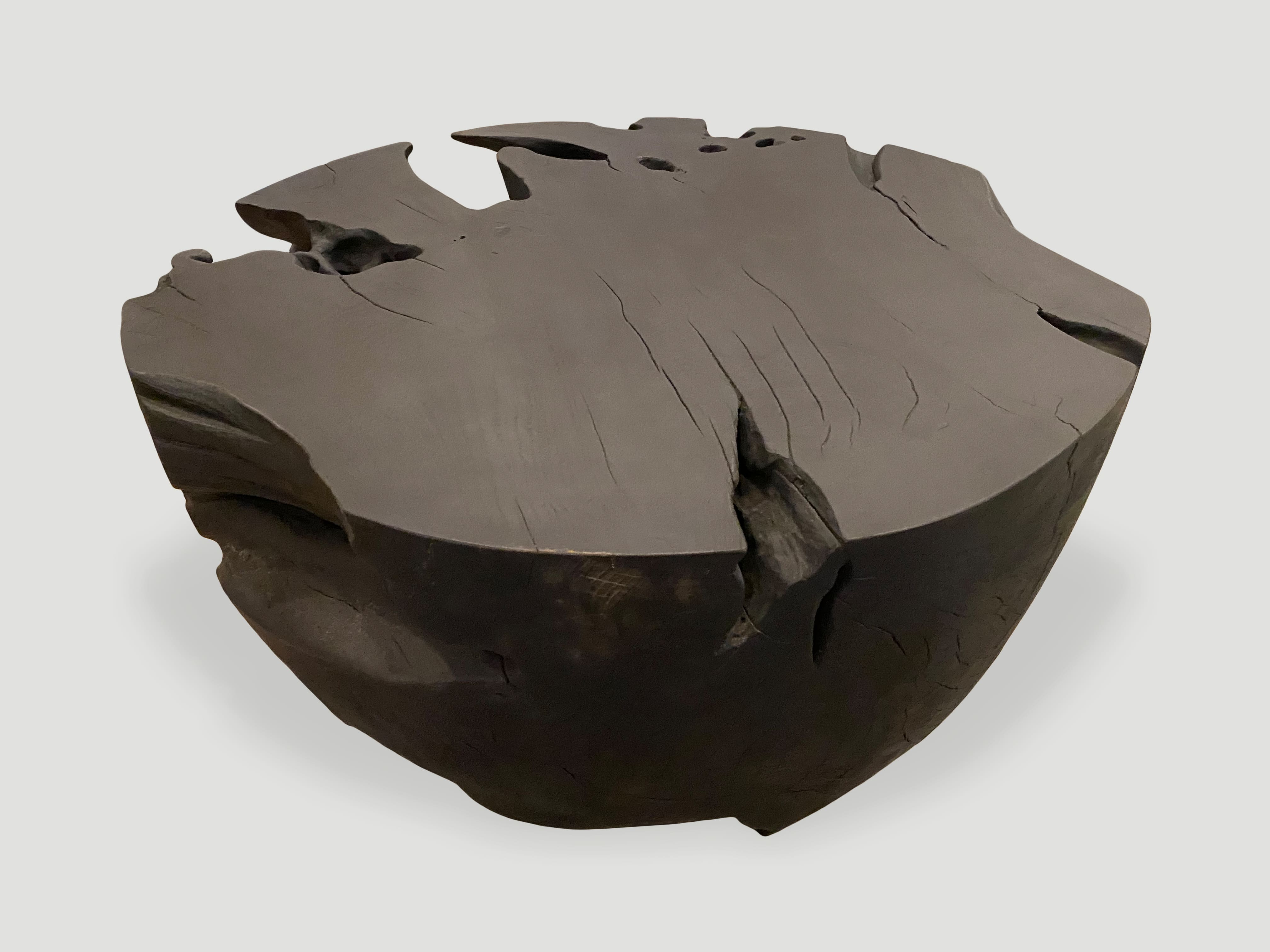 drum shape charred teak wood coffee table