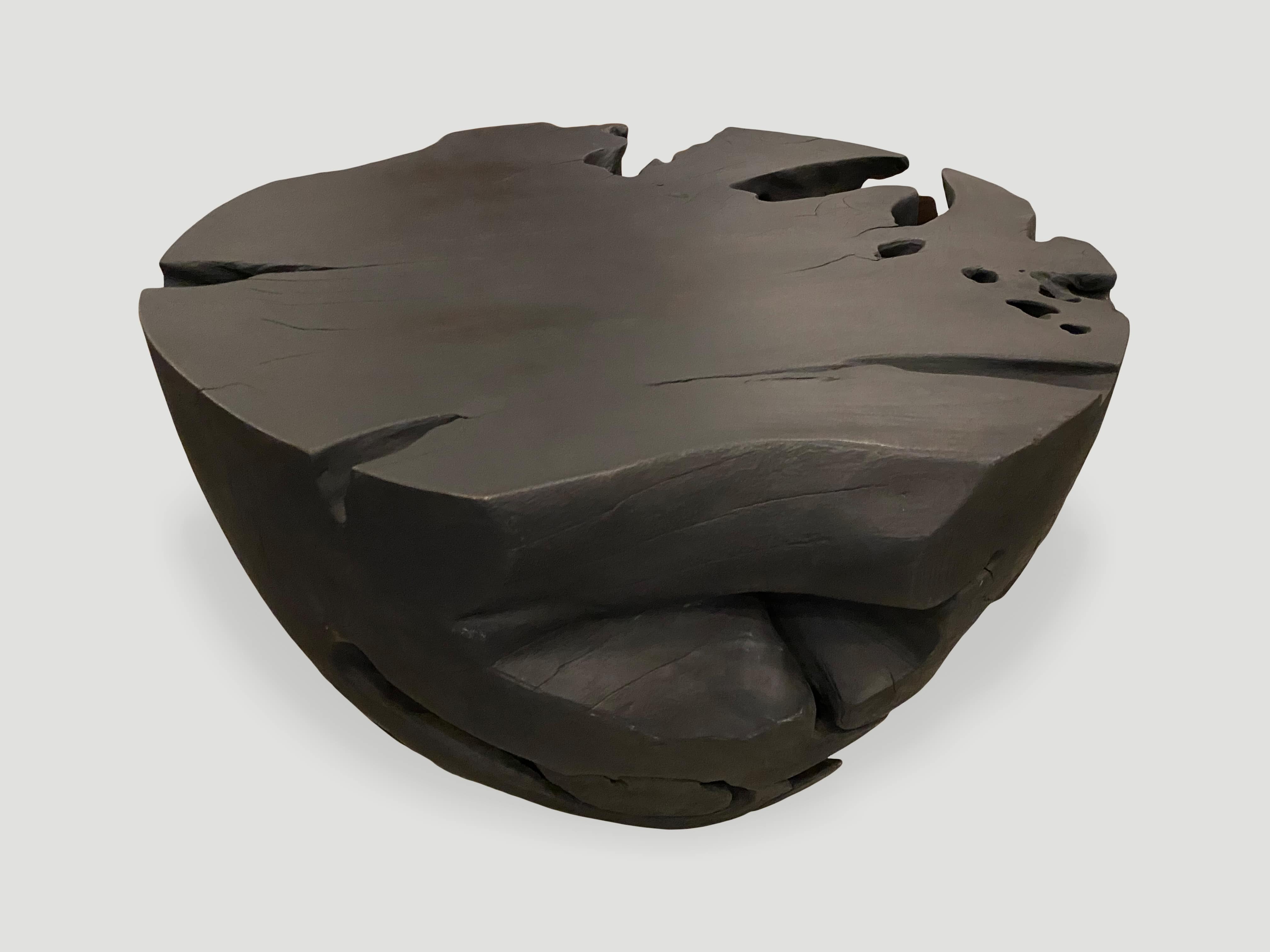 drum shape charred teak wood coffee table