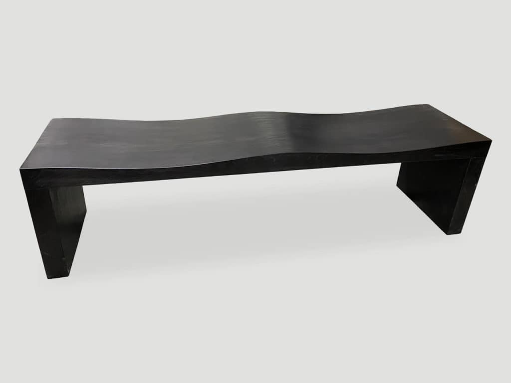 Charred Teak Wood Wave Bench 88RK - Andrianna Shamaris