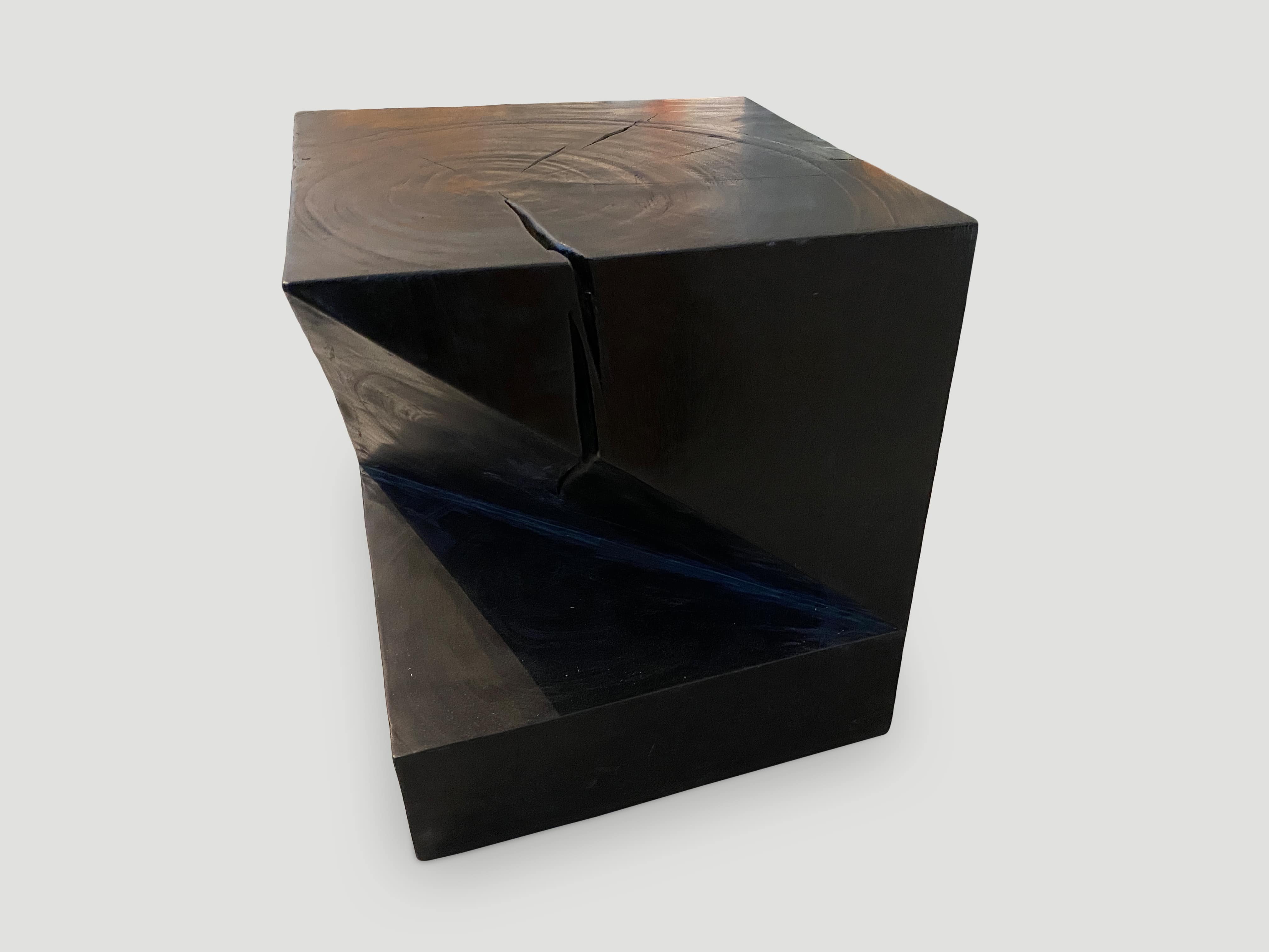 charred origami wood side table