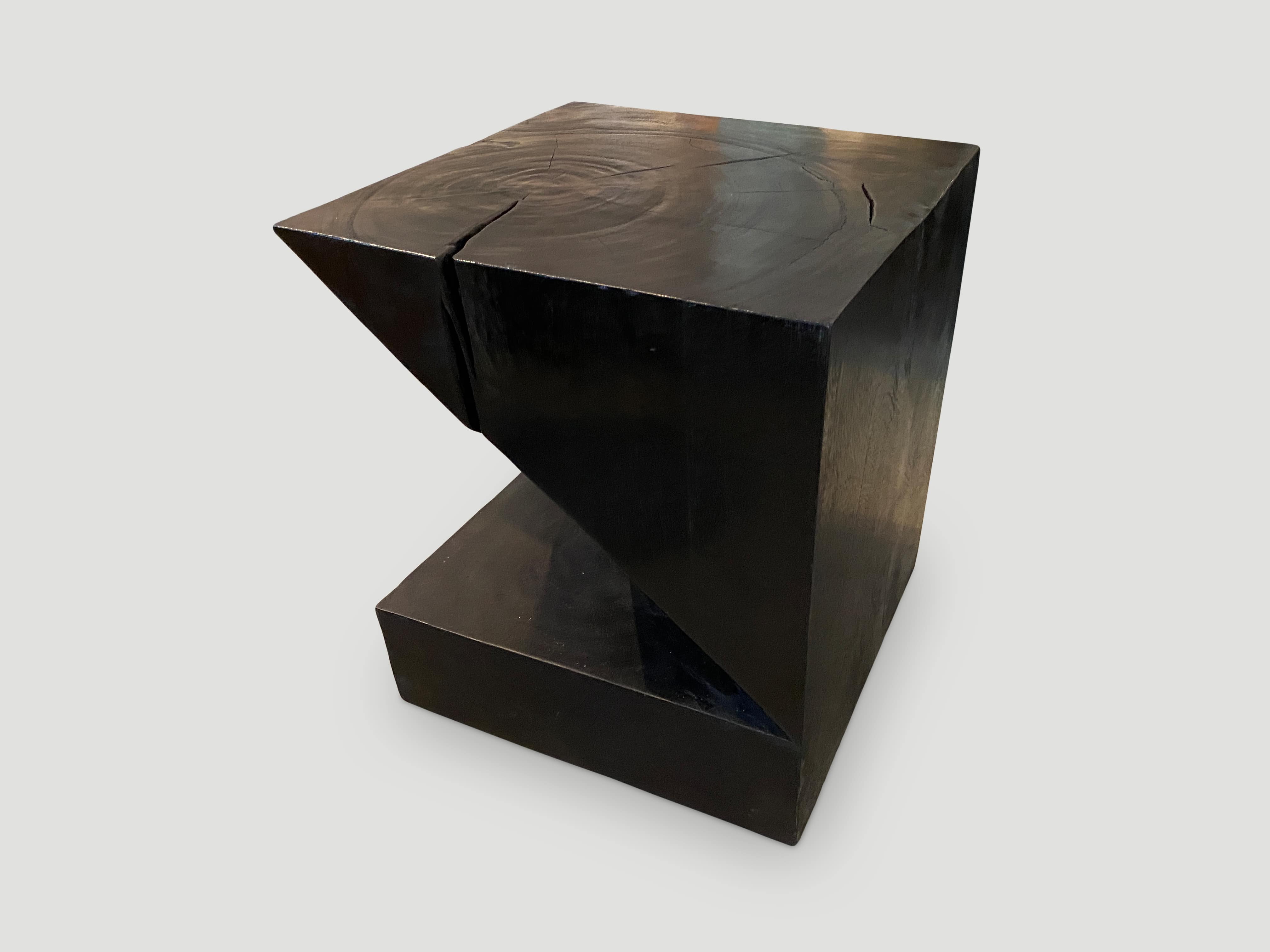charred origami wood side table