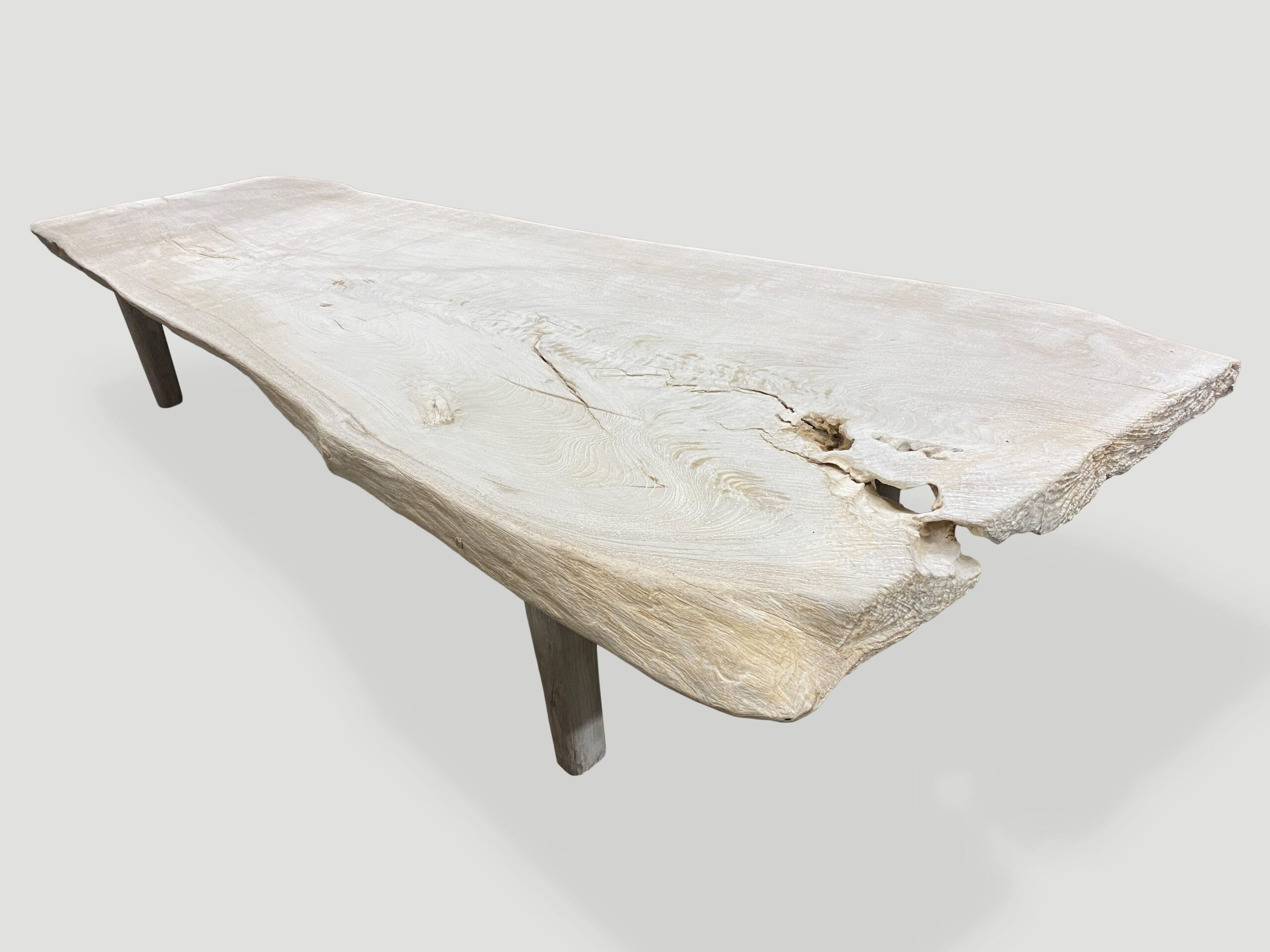 bleached teak coffee table or bench with natural erosion