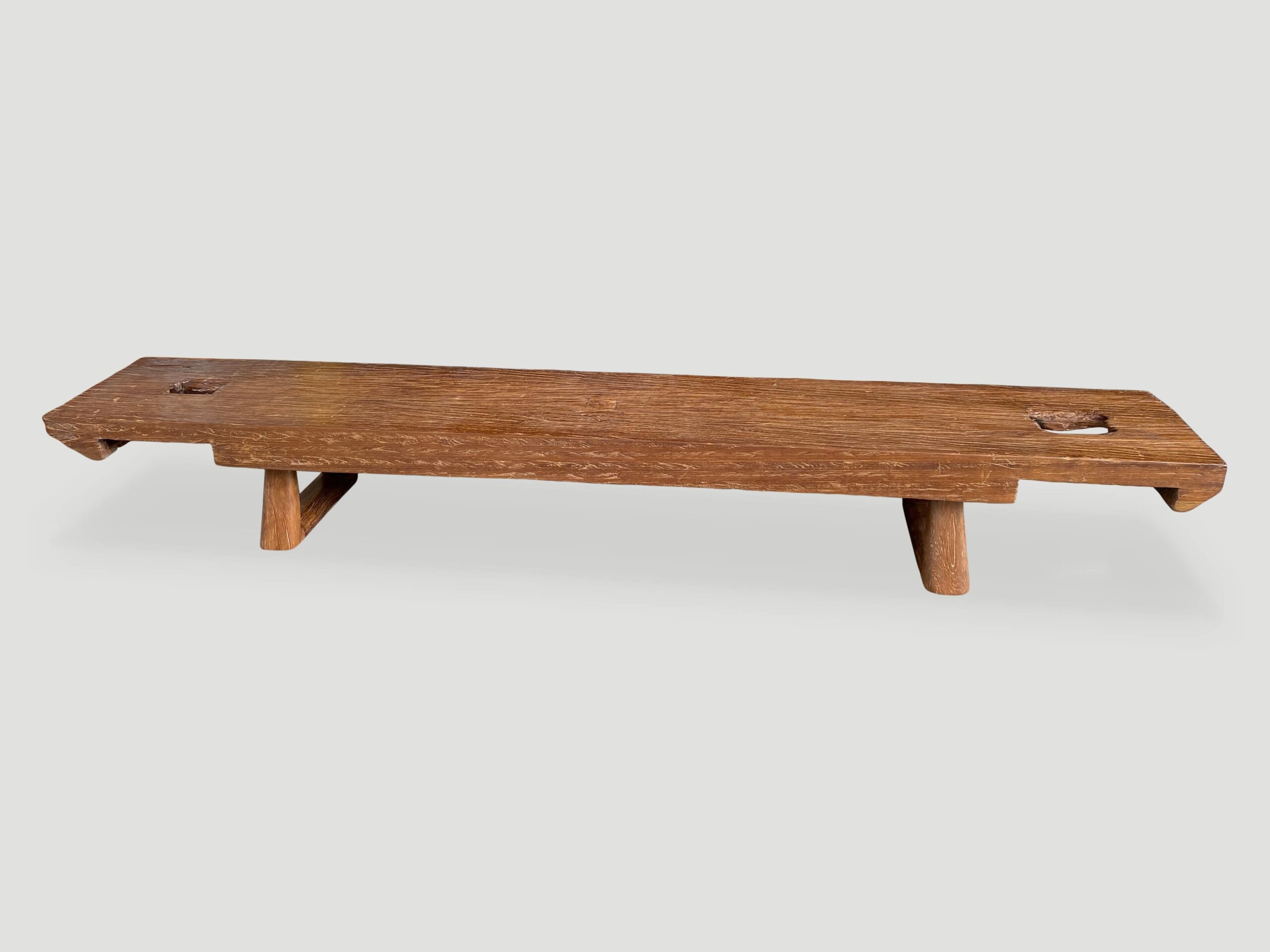brutalist reclaimed teak wood bench