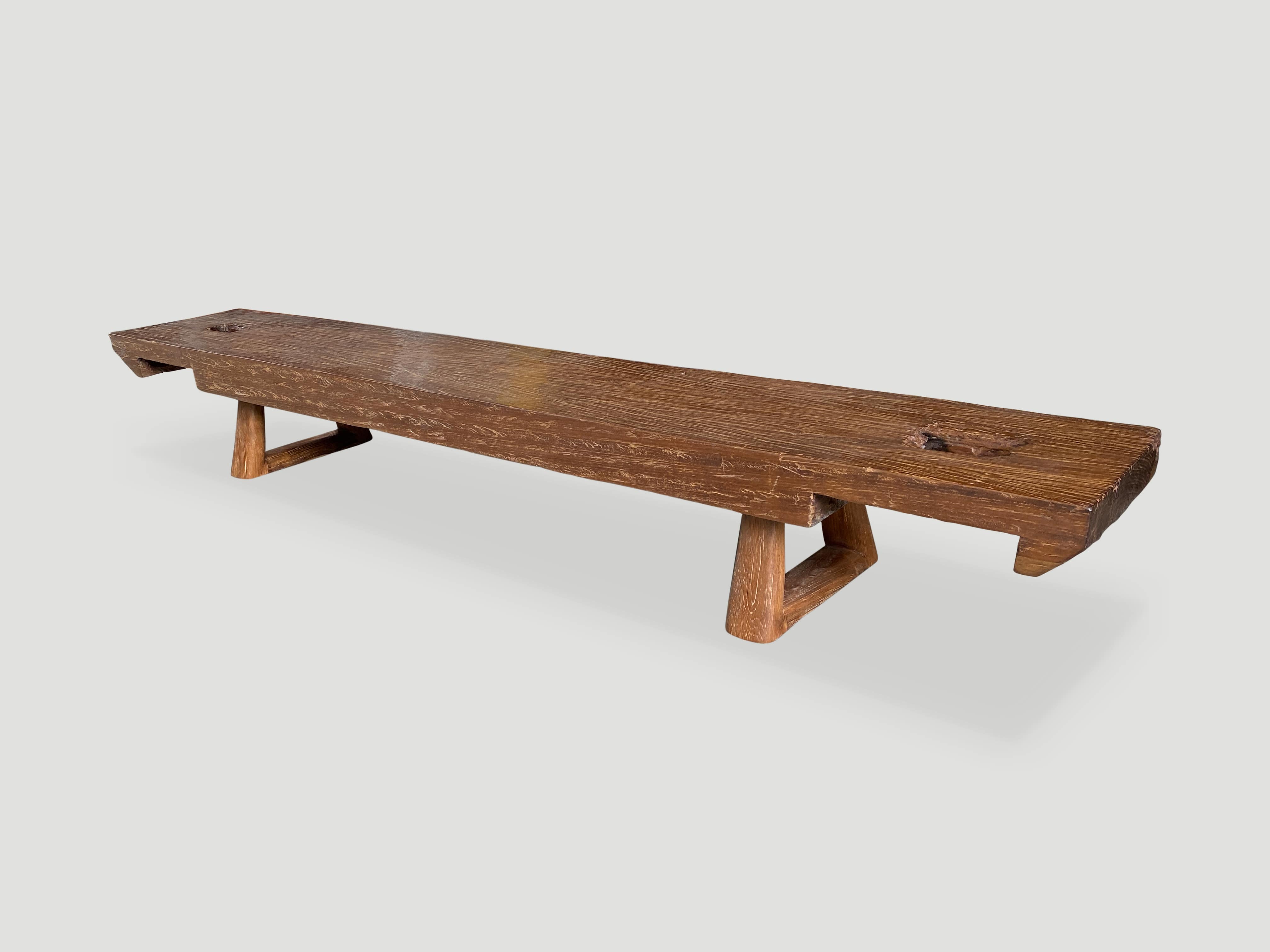 brutalist reclaimed teak wood bench