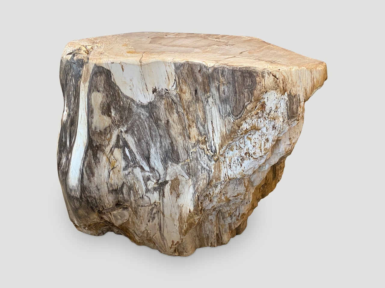 GREY AND BEIGE TONED PETRIFIED WOOD SIDE TABLE