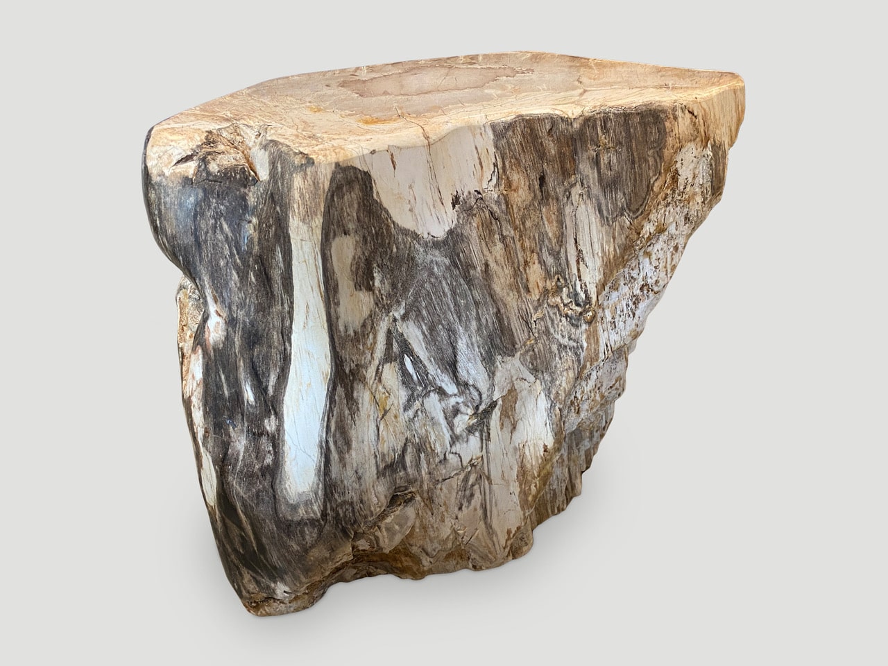 GREY AND BEIGE TONED PETRIFIED WOOD SIDE TABLE