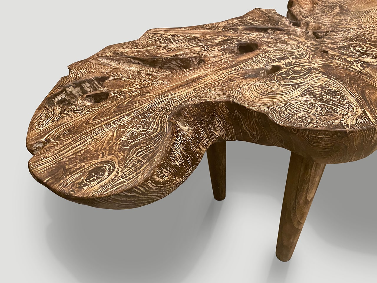 reclaimed teak wood single slab coffee table