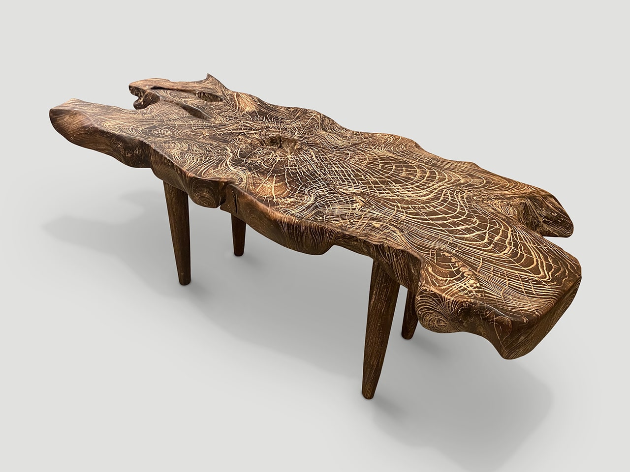 reclaimed teak wood single slab coffee table